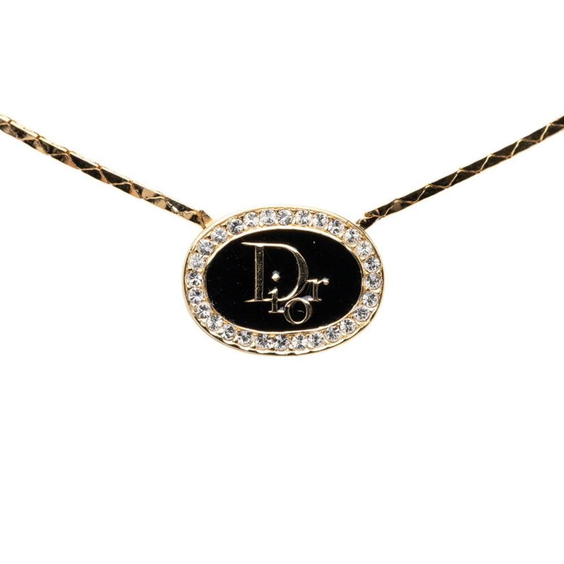 Christian Dior Dior Logo Necklace, Gold and Black Plated Rhinestones, Women's.: --- Catalog ---Category: SizePendant Size: 13.6mm x 18.3mm / 0.53'' x 0.72''Neck Circumference: 45 cm / 17.71''Category: DesignColor: Black, GoldStone: RhinestoneGender: WomenMaterial: Gold platingNec