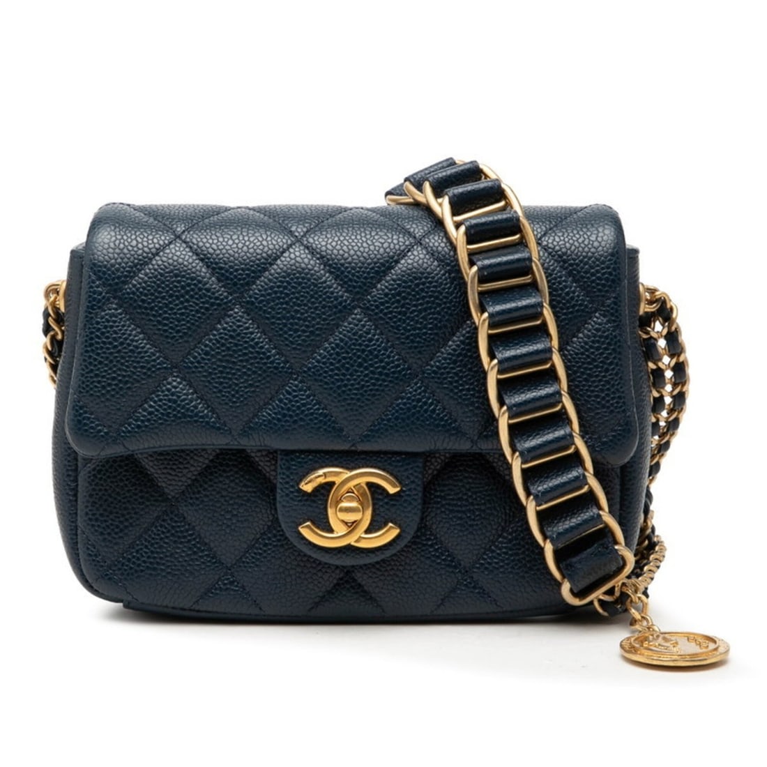 Chanel Matelassé Coco Mark Crossbody Chain Shoulder Bag, Navy Caviar Leather, Women's CHANEL: --- Catalog ---Category: SizeSize (HxWxD): 14cm x 18cm x 5.5cm / 5.51'' x 7.08'' x 2.16''Category: DesignType: Shoulder bagColor: NavyGender: WomenMaterial: Grained Calfskin Category: GeneralBrand: Ch