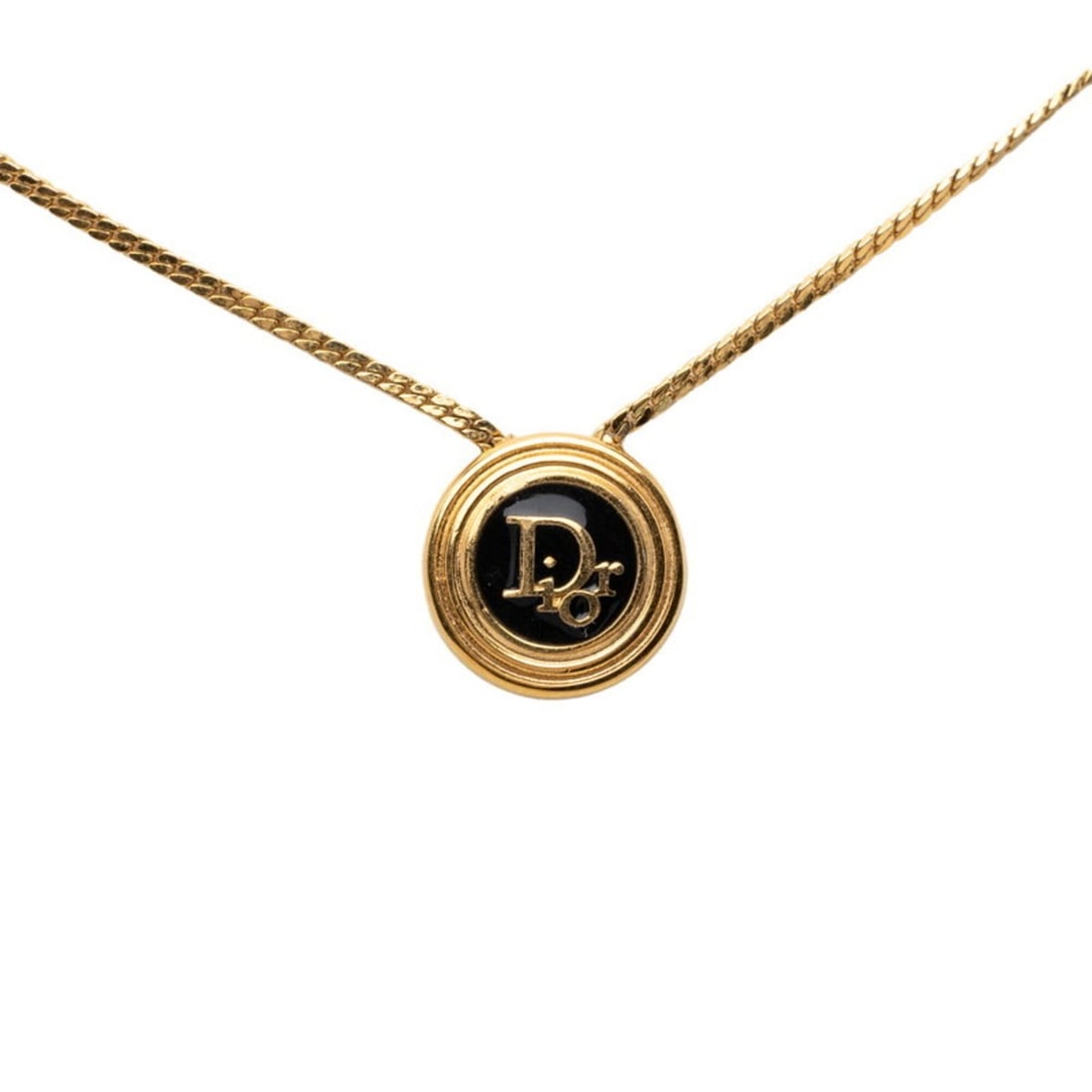 Christian Dior Dior Logo Pendant Necklace, Gold with Black Plated GP, Women's.: --- Catalog ---Category: SizePendant Size: 11.9mm x 11.9mm / 0.46'' x 0.46''Neck Circumference: 46 cm / 18.11''Category: DesignColor: Black, GoldGender: WomenMaterial: Gold platingNecklace Type: Neckl