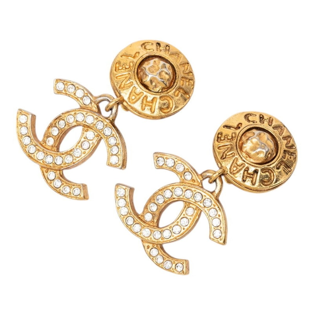 Chanel Coco Mark Logo Round Swing Earrings Gold Rhinestone Plated GP Women's CHANEL: --- Catalog ---Category: SizeSize (HxWxD): 50.40mm x 29.40mm / 1.98'' x 1.16''Category: DesignType: Clip earringsColor: GoldGender: WomenMaterial: Gold plating, RhinestoneCategory: GeneralBrand: Chane