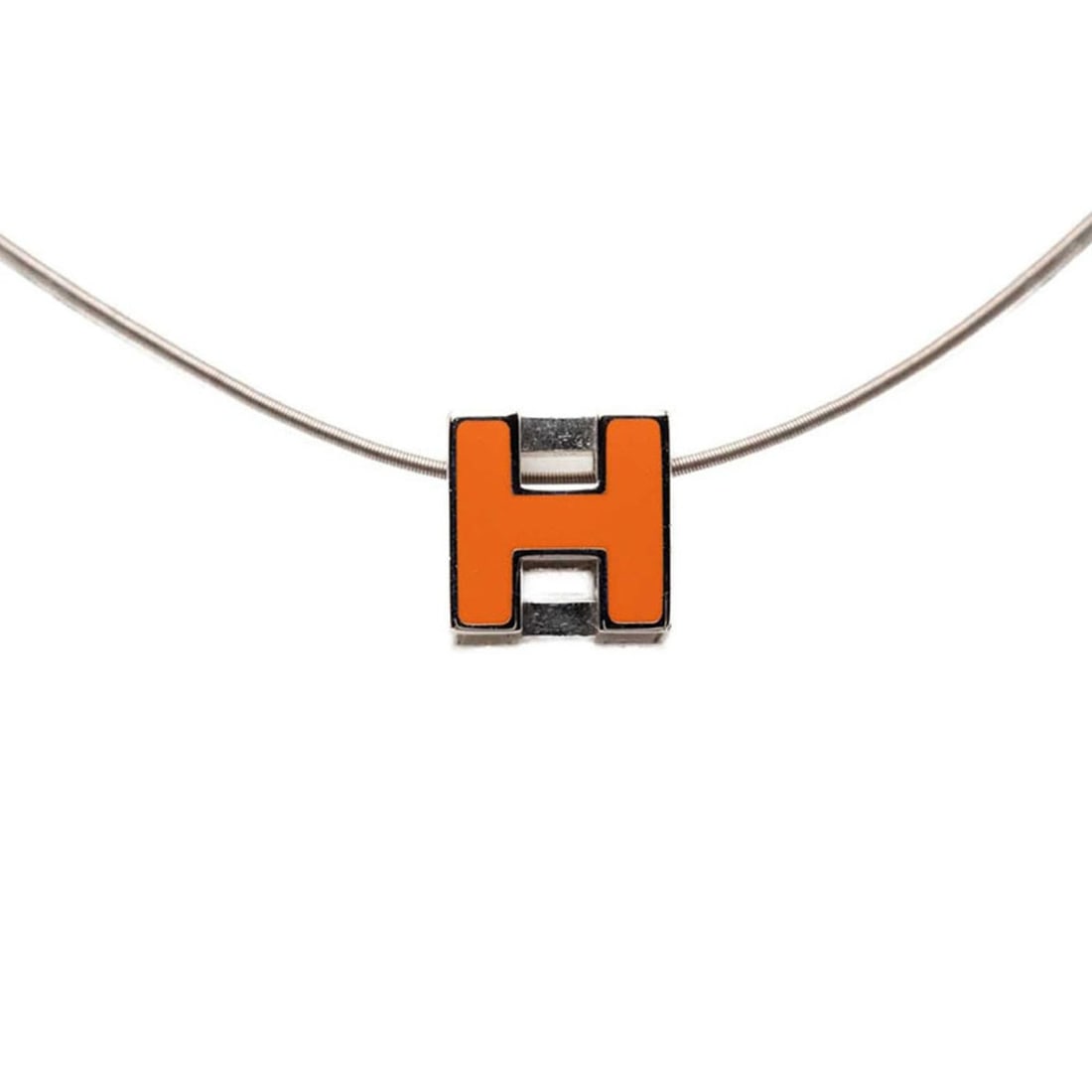 Hermes Cage d'H H-Cube Necklace, Silver and Orange Metal, Women's: --- Catalog ---Category: SizePendant Size: 11.8mm x 11.8mm / 0.46'' x 0.46''Neck Circumference: 43 cm / 16.92''Category: DesignColor: Orange, SilverGender: WomenMaterial: MetalNecklace Type: NecklaceC