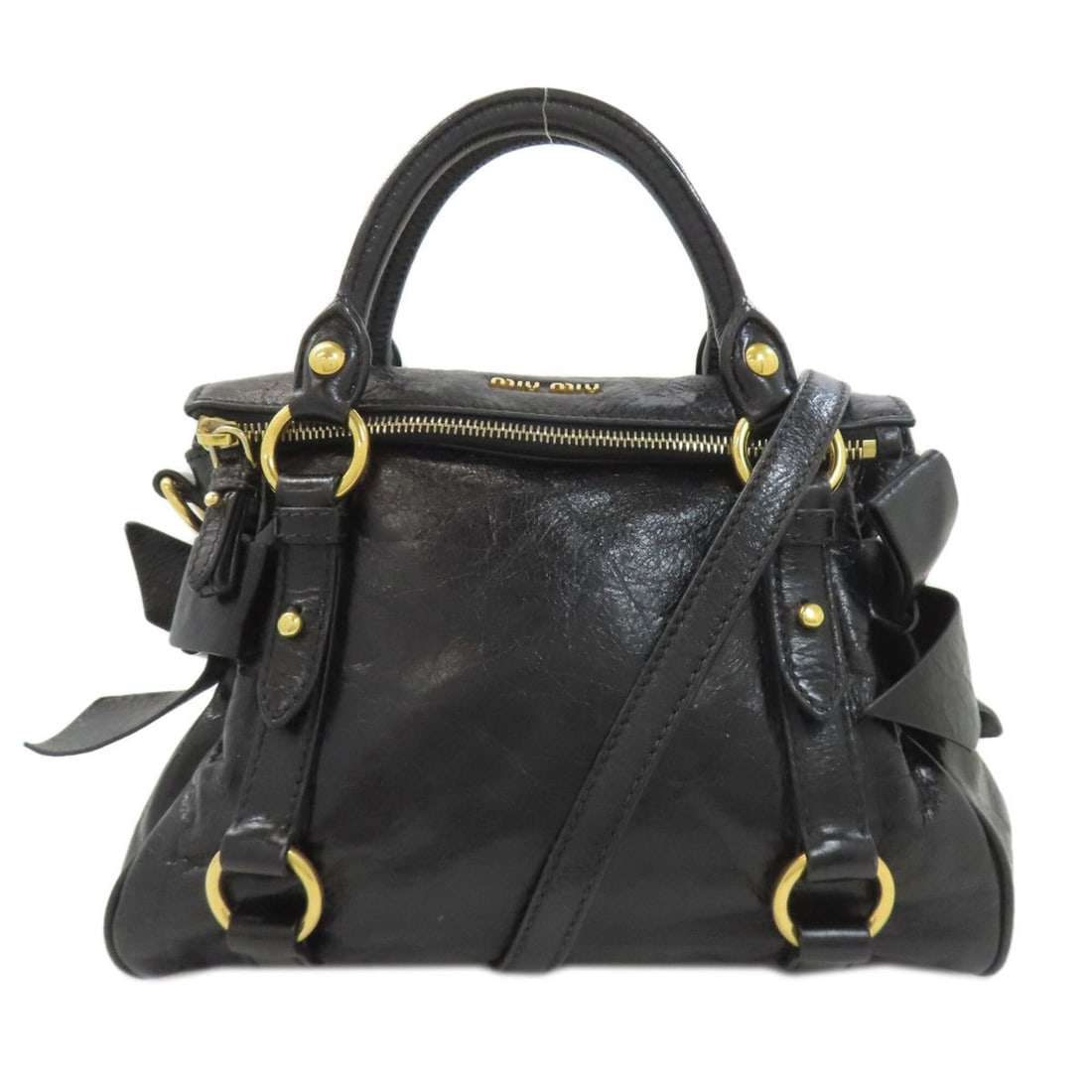 Miu Miu Miu 2-Way Handbag, Calfskin, Women's MIUMIU: --- Catalog ---Category: SizeSize (HxWxD): 21cm x 26.5cm x 14.5cm / 8.26'' x 10.43'' x 5.7''Category: DesignType: HandbagColor: BlackGender: WomenMaterial: Leather Leather/Fur Type: CalfskinCategory: 