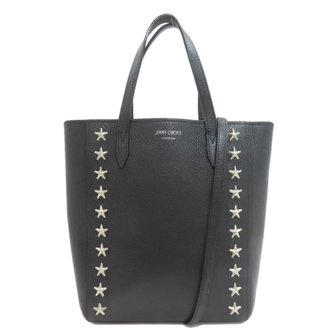 Jimmy Choo Studded Star Motif 2-Way Tote Bag, Leather, Women's: --- Catalog ---Category: SizeSize (HxWxD): 25cm x 27cm x 7cm / 9.84'' x 10.62'' x 2.75''Category: DesignType: Tote bagColor: BlackGender: WomenMaterial: Leather Category: GeneralBrand: Jimmy Choo--- I