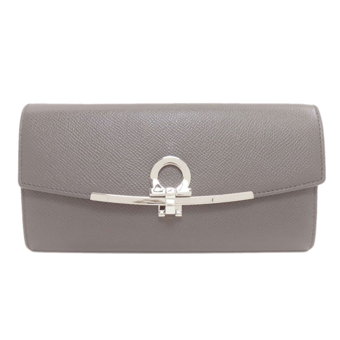 Salvatore Ferragamo Gancini Leather Long Wallet for Women: --- Catalog ---Category: SizeSize (HxWxD): 10cm x 19cm x 2.5cm / 3.93'' x 7.48'' x 0.98''Category: DesignType: Long wallet (bi-fold)Color: GrayGender: WomenMaterial: Leather Category: GeneralBrand: Sa