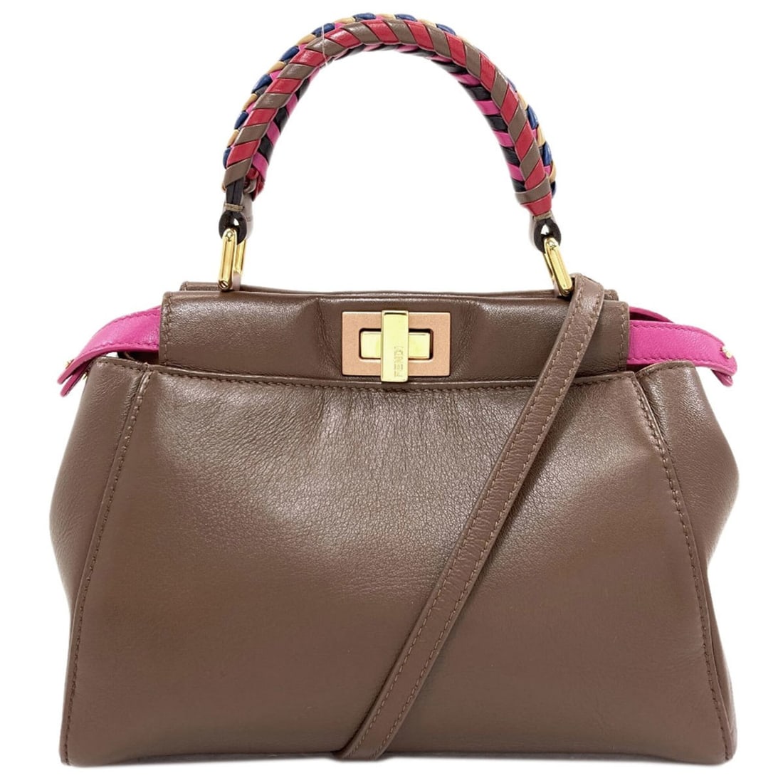 Fendi Peekaboo Mini 2-Way Handbag Leather Women's FENDI: --- Catalog ---Category: SizeSize (HxWxD): 18cm x 23cm x 11.5cm / 7.08'' x 9.05'' x 4.52''Category: DesignType: HandbagColor: Brown, PinkGender: WomenMaterial: Leather Category: GeneralBrand: Fendi---