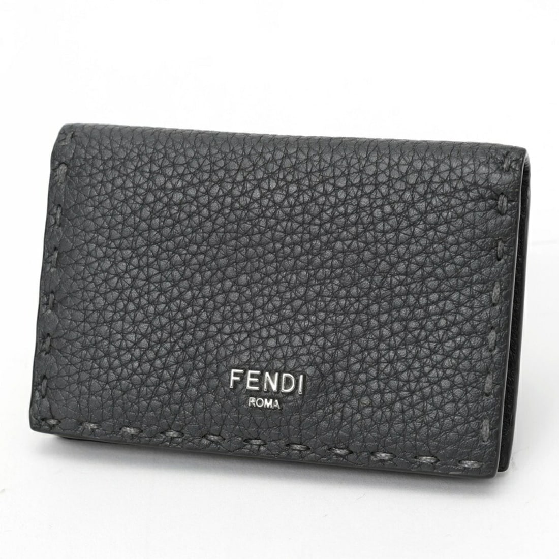 Fendi Selleria Card Case, 7M0222, Calf Leather, Asphalt Grey: --- Catalog ---Category: DesignType: Card caseColor: GrayGender: Women,MenMaterial: Leather Leather/Fur Type: CalfskinCategory: GeneralBrand: FendiCountry of Origin: ItalyCategory: Physical Properties