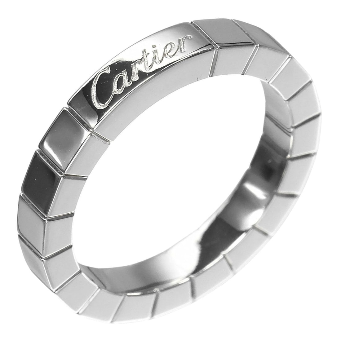 Cartier Lanieres Ring, Size 9, 18K White Gold, Approx. 5.84g: --- Catalog ---Category: SizeWidth: 3mm / 0.12''Weight: 5.84g / 0.2oz.JP Size: 9US Size: 5Brand Size: 49Category: DesignType: Band ringMetal: White GoldGender: WomenMetal Purity: 18KCategory: GeneralL