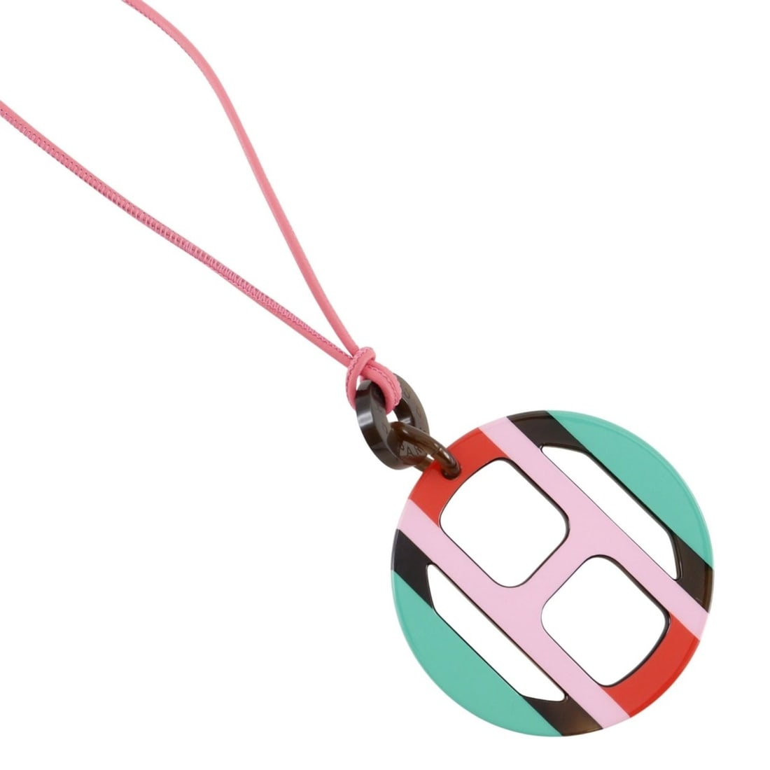 Hermes H Equipe Necklace, Buffalo Horn, Pink, Approx. 19g, Women's.: --- Catalog ---Category: SizeWeight: 19g / 0.67oz.Pendant Size: 88mm x 65mm / 3.46'' x 2.55''Neck Circumference: 74 cm / 29.13''Category: DesignColor: PinkGender: WomenMaterial: Buffalo hornNecklace T