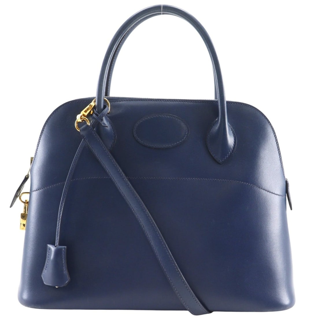 Hermes Bolide 31 Handbag, 2-Way Shoulder Bag x Veau Tadelakt Blue Marine, 1998, Gold Hardware, ?B,: --- Catalog ---Category: SizeWeight: 700g / 1.54lb.Strap Drop: 42cm / 16.53''Handle Drop: 9.00cm / 3.54''Size (HxWxD): 24cm x 31cm x 12cm / 9.44'' x 12.2'' x 4.72''Category: DesignType: HandbagColor: 