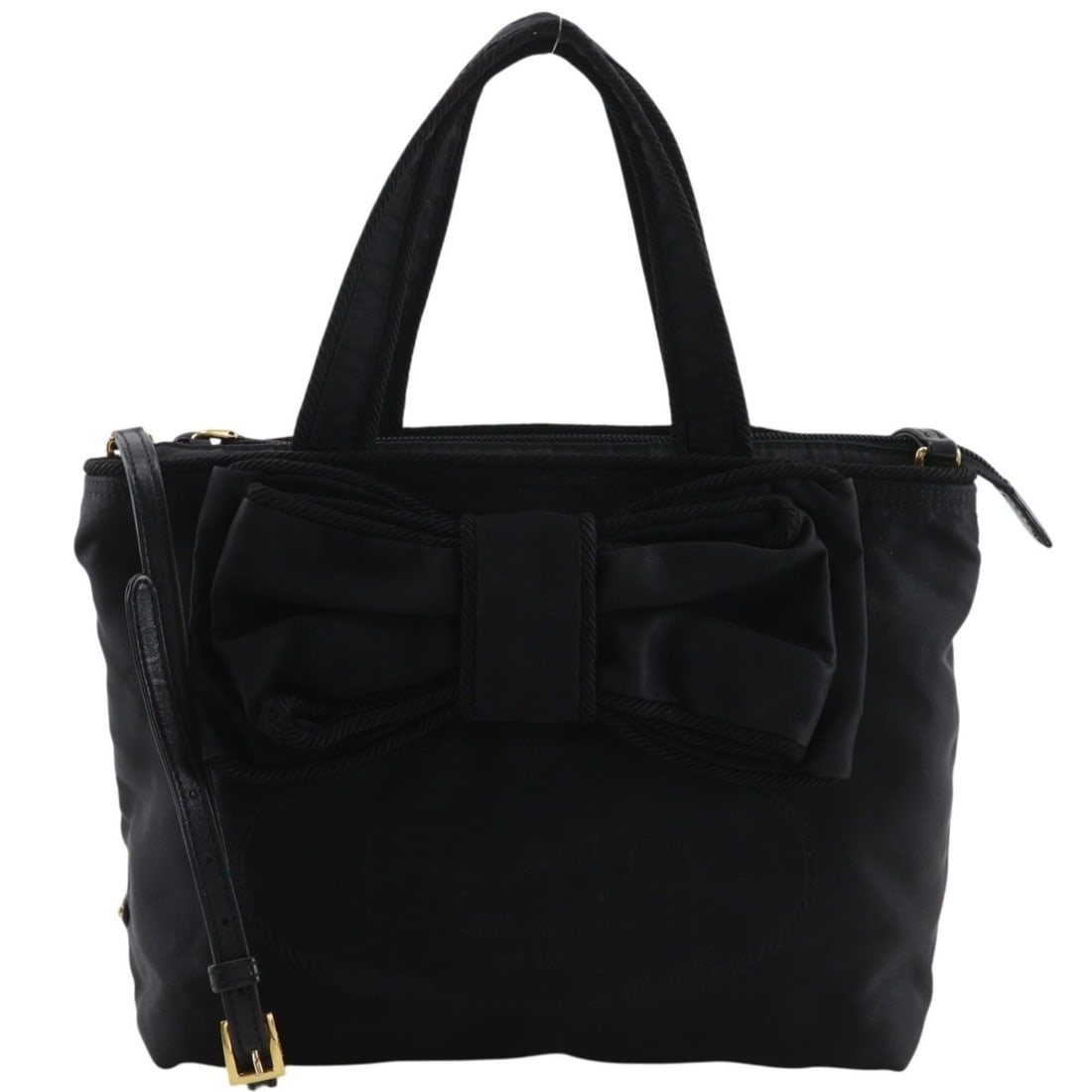 Prada PRADA Logo Ribbon Handbag 2-Way Shoulder Bag Nylon Black 2-way A5 Women's: --- Catalog ---Category: SizeWeight: 330g / 11.64oz.Strap Drop: 62cm / 24.4''Handle Drop: 13.00cm / 5.12''Size (HxWxD): 19cm x 25cm x 11cm / 7.48'' x 9.84'' x 4.33''Category: DesignType: HandbagColor: