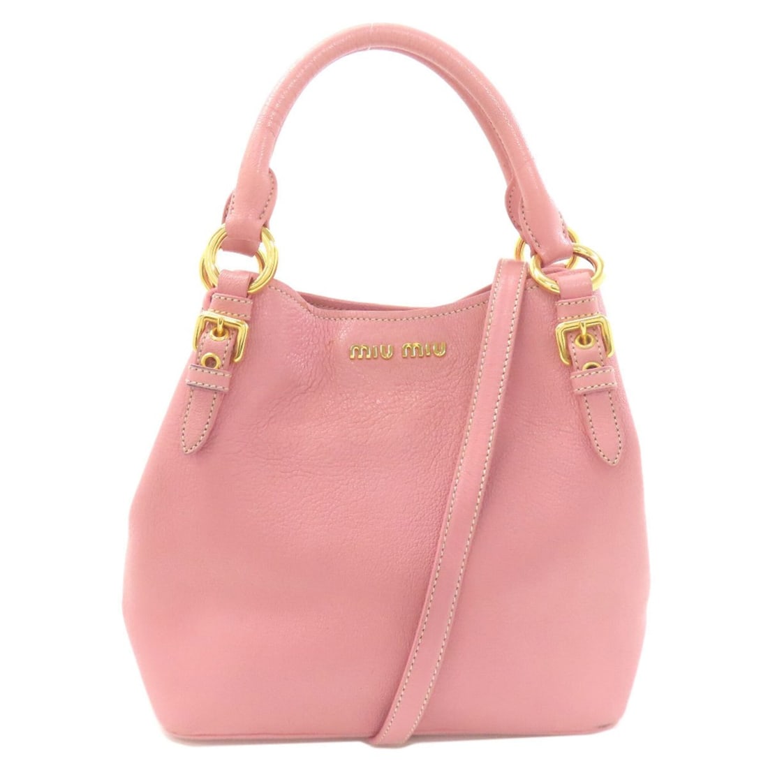 Miu Miu Miu 2-Way Leather Handbag for Women: --- Catalog ---Category: SizeSize (HxWxD): 22cm x 24cm x 14.5cm / 8.66'' x 9.44'' x 5.7''Category: DesignType: HandbagColor: PinkGender: WomenMaterial: Leather Category: GeneralBrand: Miu Miu--- Item 