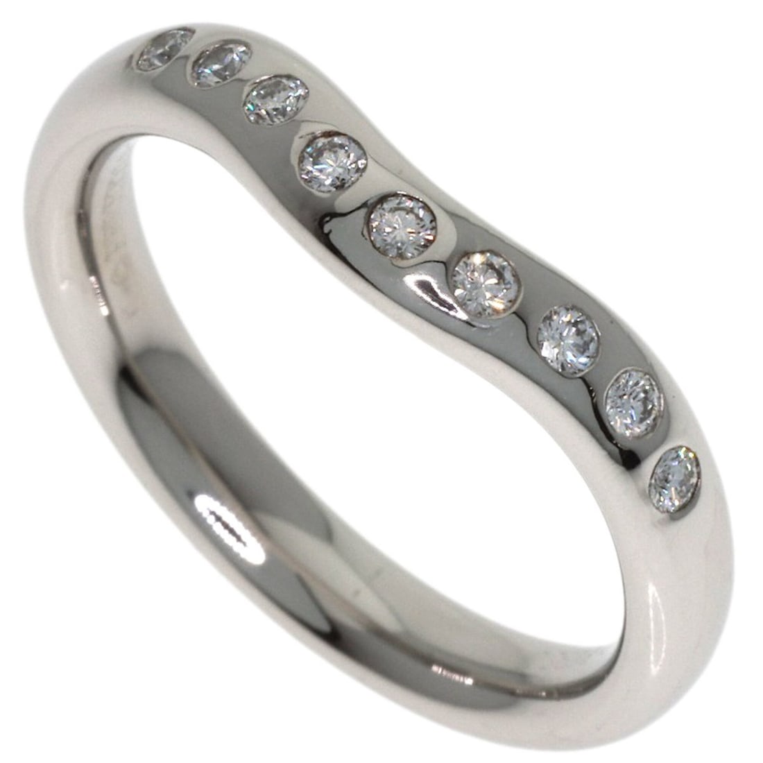 Tiffany & Co. Curved Band Diamond Ring, Platinum PT950, Women's Ring.: --- Catalog ---Category: SizeJP Size: 7US Size: 4Category: DesignType: Band ringStone: DiamondGender: WomenMaterial: Platinum 950Category: GeneralBrand: Tiffany--- Item List ---Section: ConditionRanki