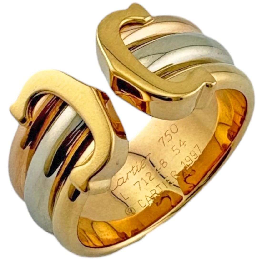 Cartier 2C Ring, 1, 18K Yellow Gold, Women's CARTIER: --- Catalog ---Category: SizeJP Size: 13.5US Size: 6.5Category: DesignType: Band ringColor: Pink gold, White gold, Yellow goldGender: WomenMaterial: Pink gold (18K), White gold (18K), Yellow gold (18K
