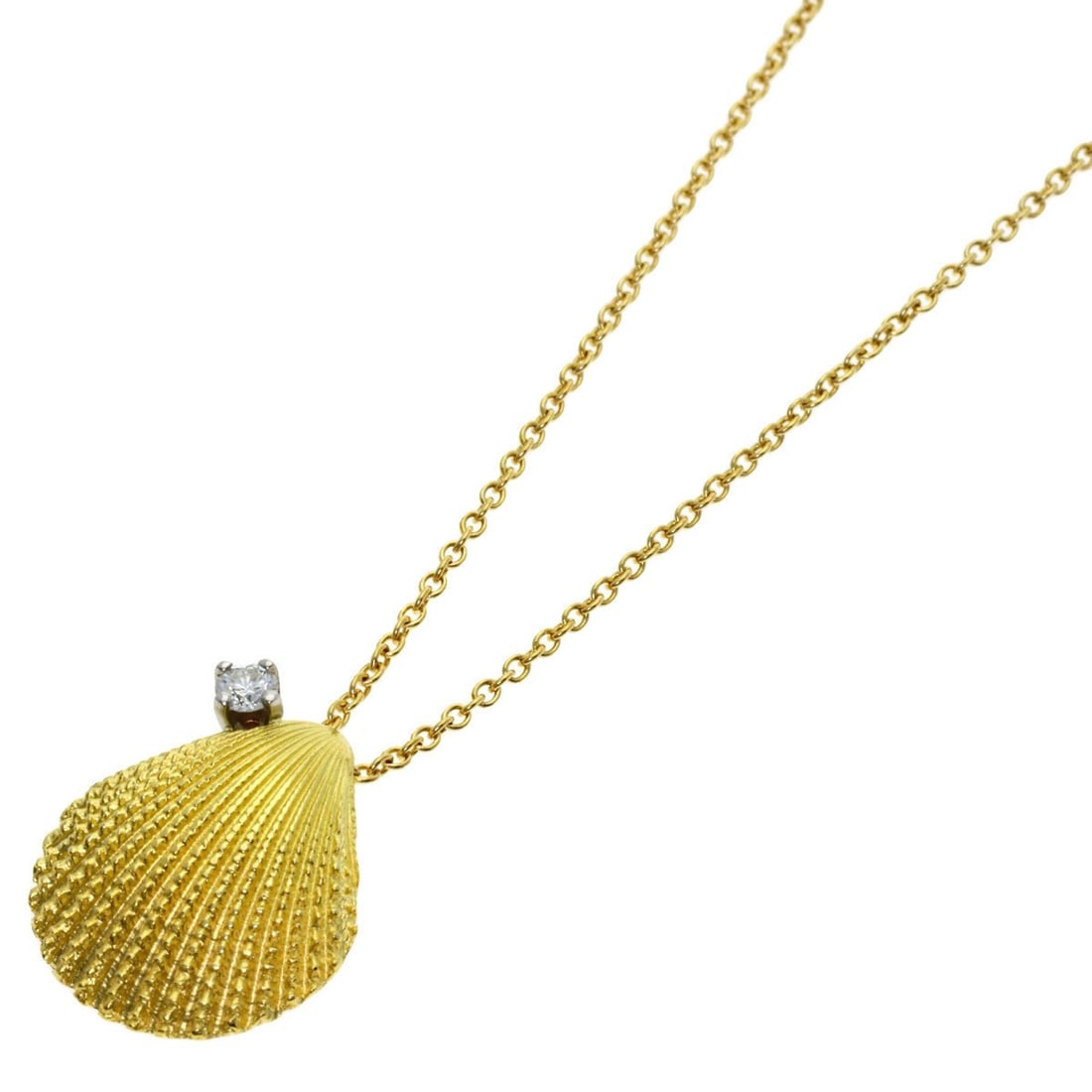 Tiffany & Co. Shell Diamond Necklace, 18K Yellow Gold, Women's.: --- Catalog ---Category: SizePendant Size: 15mm x 13.2mm / 0.59'' x 0.51''Neck Circumference: 40 cm / 15.74''Category: DesignStone: Diamond, ShellGender: WomenMaterial: Yellow gold (18K)Necklace Type: