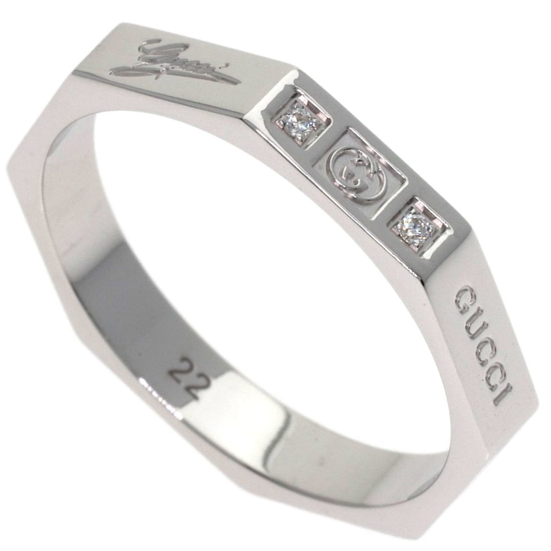 Gucci Octagonal Diamond Ring #22, 18K White Gold, Women's.: --- Catalog ---Category: SizeJP Size: 22US Size: 10.5Category: DesignType: Band ringStone: DiamondGender: WomenMaterial: White gold (18K)Category: GeneralBrand: Gucci--- Item List ---Section: Conditio