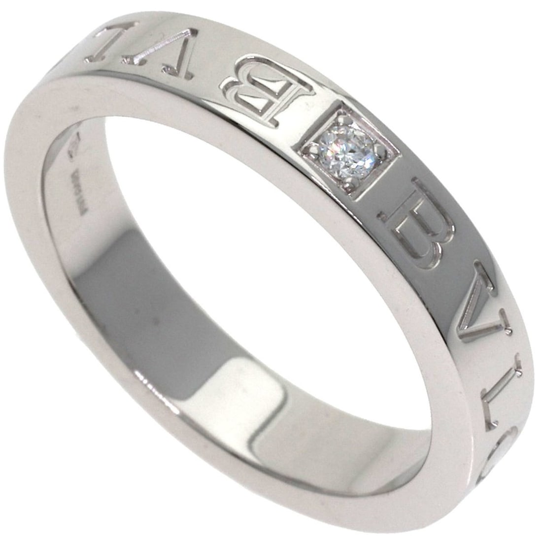 Bulgari Double Logo Diamond Ring, 18K White Gold, Women's BVLGARI: --- Catalog ---Category: SizeJP Size: 15US Size: 7.5Category: DesignType: Band ringStone: DiamondGender: WomenMaterial: White gold (18K)Category: GeneralBrand: Bvlgari--- Item List ---Section: Conditi