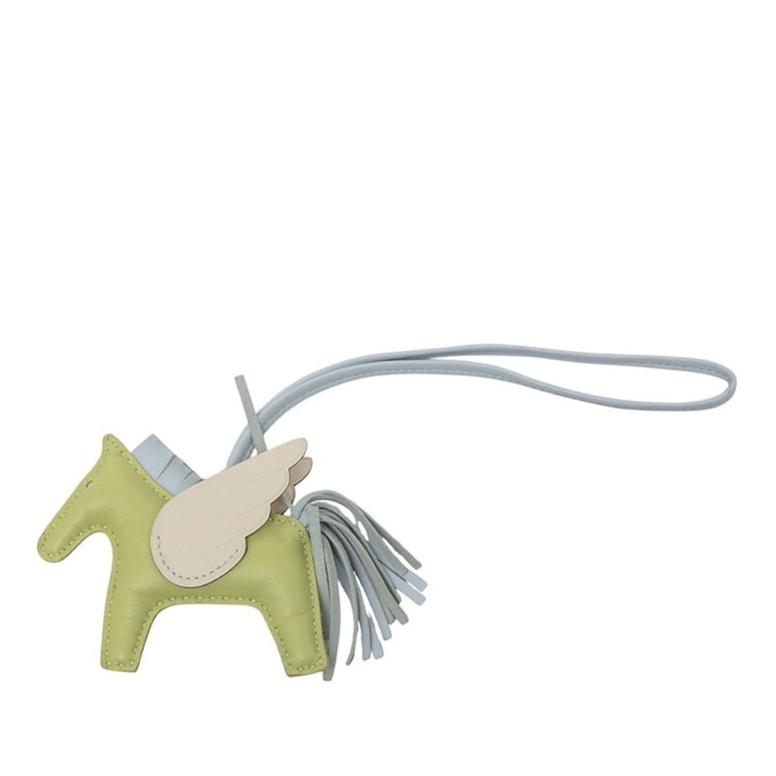 Hermes Rodeo Pegasus PM Accessory Bag Charm, Green, White, Blue, Agneau Milo, Women's: --- Catalog ---Category: SizeSize (HxWxD): 7.00mm x 9.00mm / 0.28'' x 0.35''Category: DesignType: Handbag charmColor: Blue, Green, WhiteGender: WomenMaterial: Agneau MiloCategory: GeneralBrand: Hermes