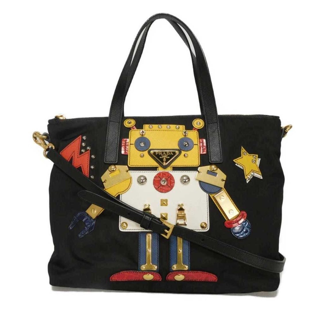 Prada Tessuto Robot Applique Tote Bag, Saffiano Calfskin, Triangle Logo, Nylon, Nero (1BG061 ELT: --- Catalog ---Category: SizeSize (HxWxD): 23cm x 28cm x 16cm / 9.05'' x 11.02'' x 6.29''Category: DesignType: Tote bagColor: BlackGender: Men,WomenMaterial: Nylon Category: GeneralMPN: 1BG061 ELT F0Q