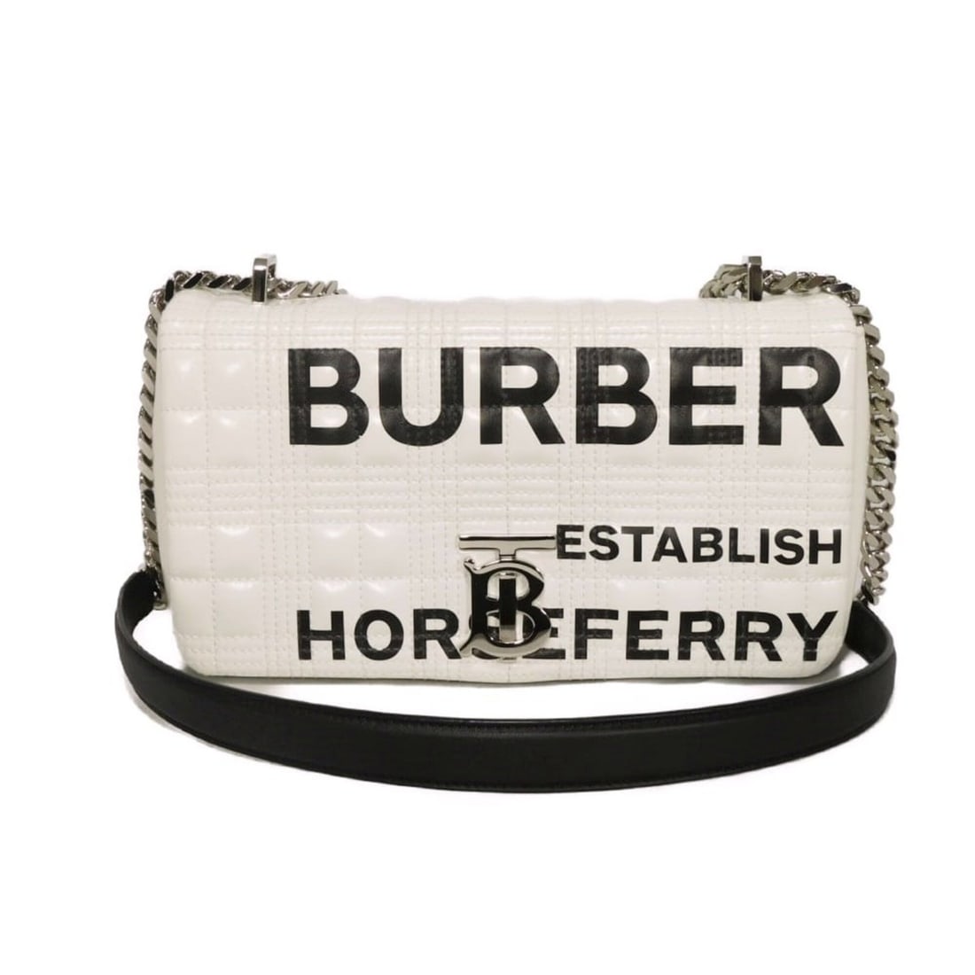 Burberry BURBERRY Shoulder Bag Small Laura Horseferry Crossbody Chain Quilted Black TB Logo White: --- Catalog ---Category: SizeSize (HxWxD): 13cm x 23cm x 7cm / 5.11'' x 9.05'' x 2.75''Category: DesignType: Shoulder bagColor: WhiteGender: Men,WomenMaterial: Leather Leather/Fur Type: LambskinCatego