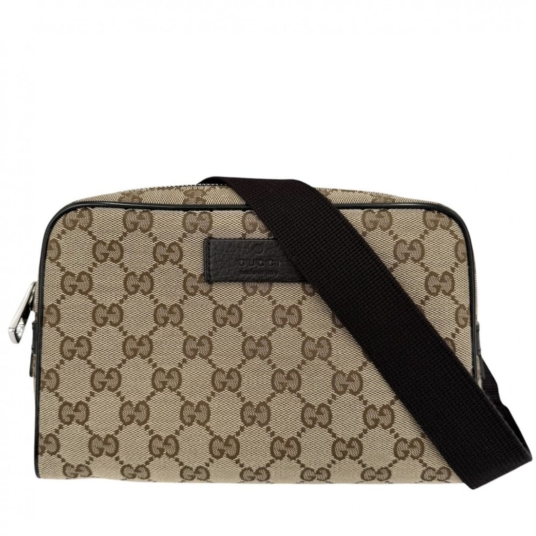 Gucci waist bag for men, pouch, body bag, GUCCI 449174 GG canvas leather brown with silver hardware: --- Catalog ---Category: SizeSize (HxWxD): 15cm x 22cm x 4.5cm / 5.9'' x 8.66'' x 1.77''Category: DesignType: Fanny pack, Sling bagColor: BrownGender: MenMaterial: GG canvas , Leather Category: Genera