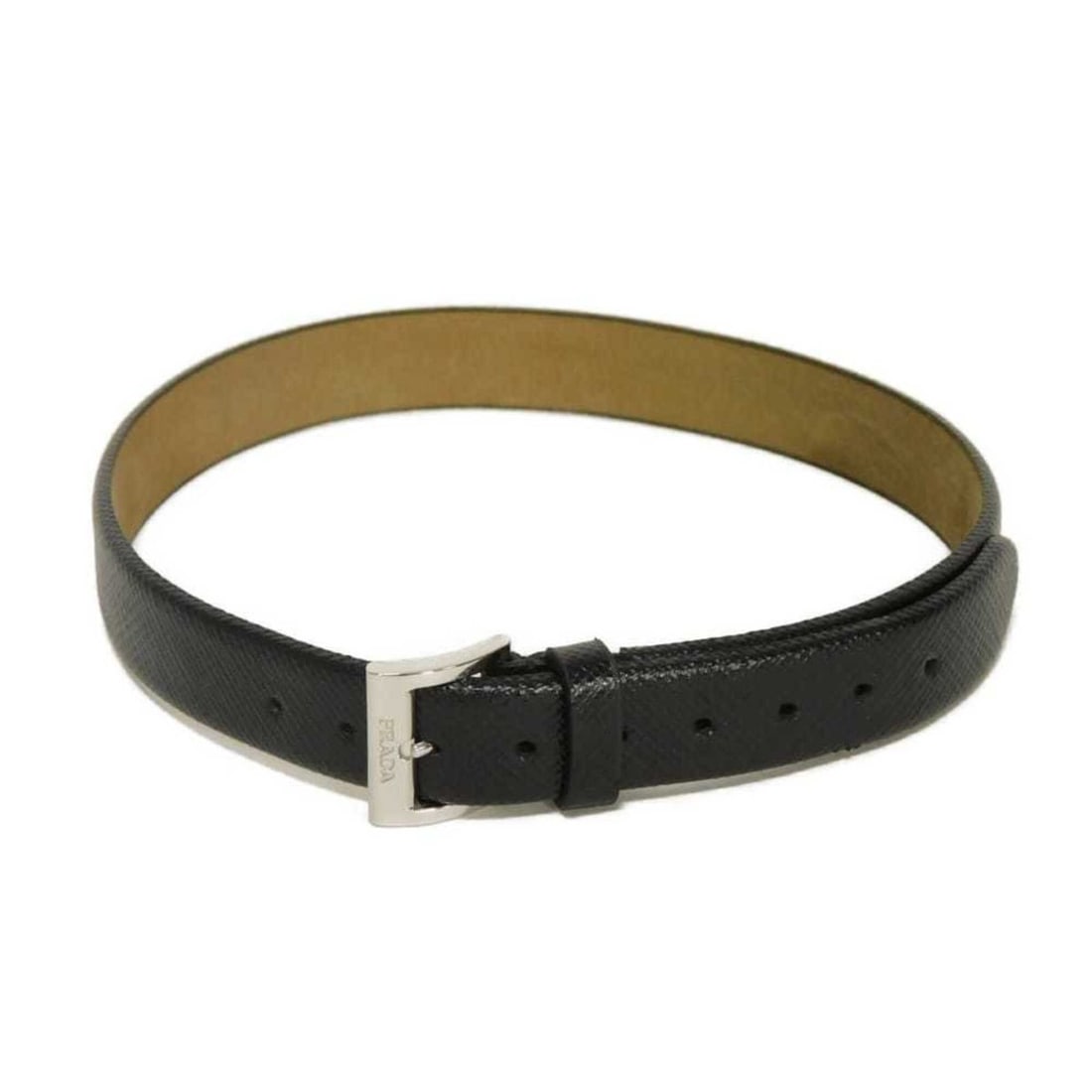 Prada choker, Saffiano leather, double bracelet, logo, silver, Centurion design, black, men's and: --- Catalog ---Category: SizeNeck Circumference: 45 cm / 17.71''Category: DesignColor: Black, SilverGender: Men,WomenMaterial: LeatherNecklace Type: ChokerCategory: GeneralBrand: Prada--- Item List --