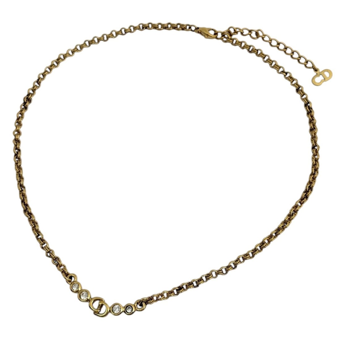 Christian Dior Logo Rhinestone Necklace, GP Gold, Women's: --- Catalog ---Category: SizeNeck Circumference: 43 cm / 16.92''Category: DesignColor: GoldGender: WomenNecklace Type: NecklaceCategory: GeneralBrand: Christian Dior--- Item List ---Section: Condition