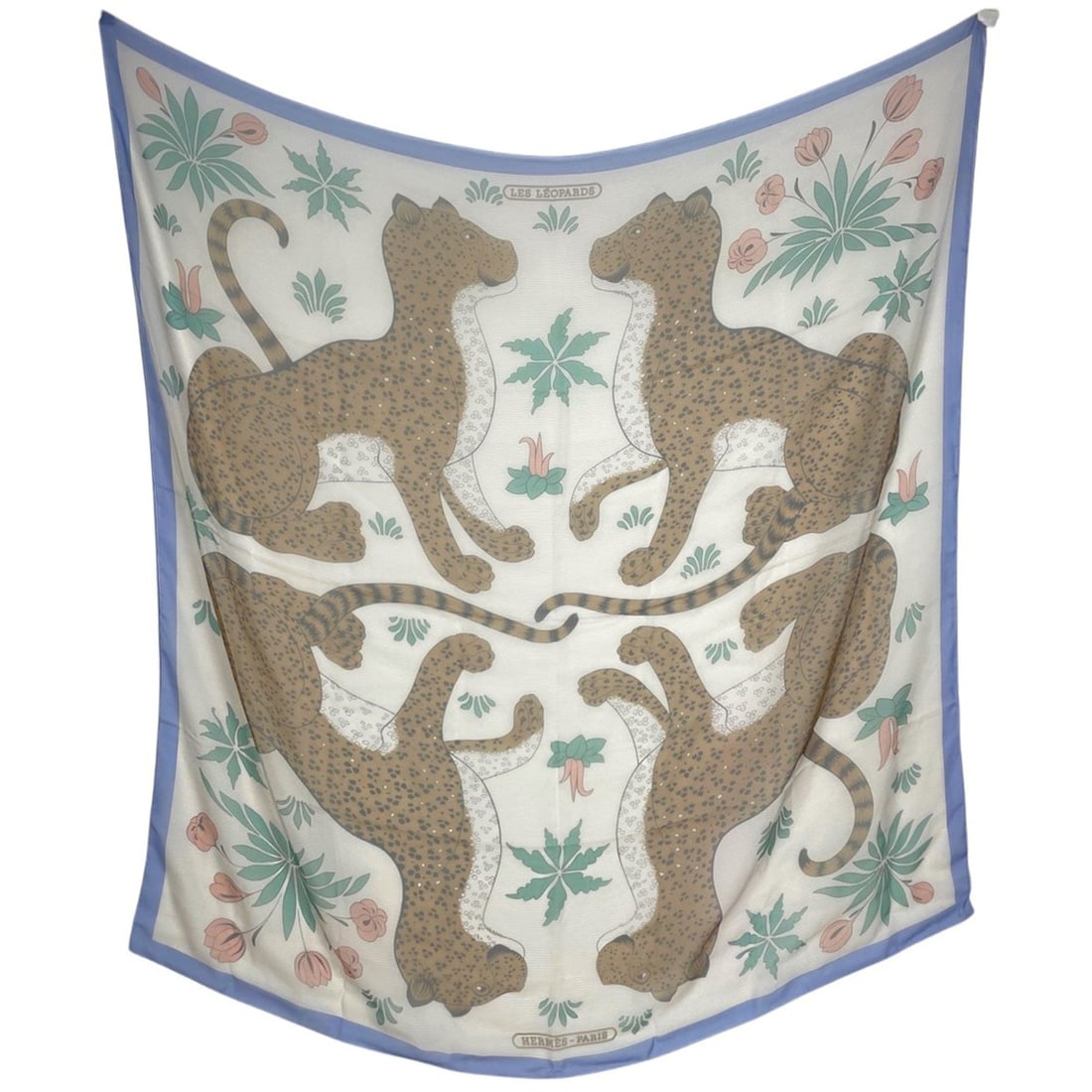 Hermes Carre 140 Les Leopards Leopard Print Stole, Large Scarf, Muffler, Silk, White, Brown, (1 of 6)