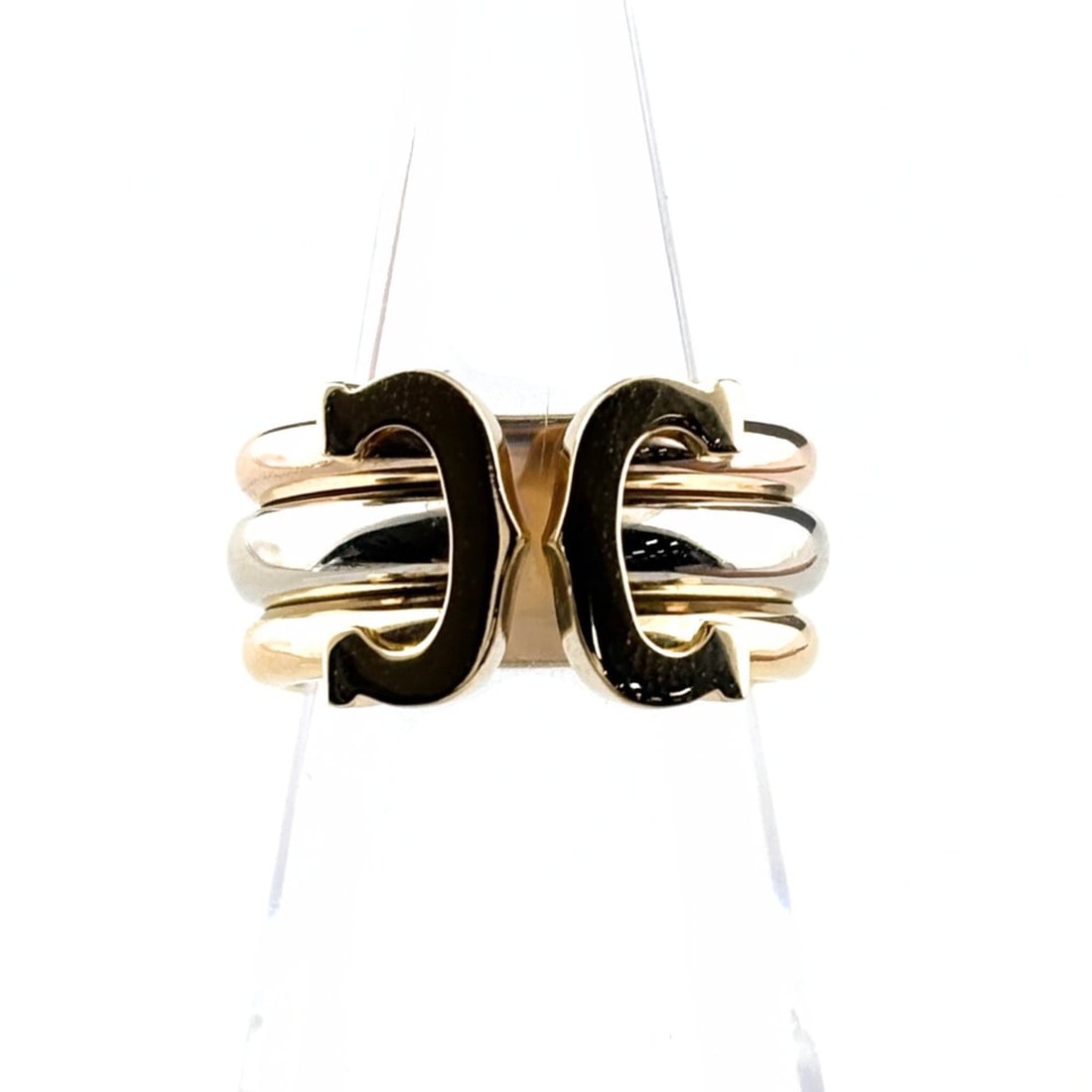 Cartier 2C Ring, available in yellow gold (YG), pink (PG), and white (WG). Three-color design, 750: --- Catalog ---Category: SizeJP Size: 8US Size: 4.5Category: DesignColor: Pink, White, YellowGender: WomenCategory: GeneralBrand: Cartier--- Item List ---Section: ConditionRanking: Rank AB Used - Trac