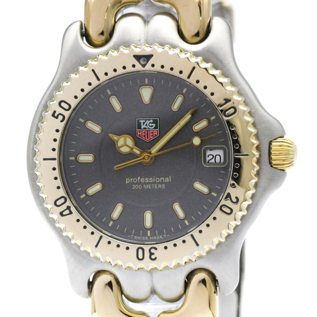 TAG HEUER Sel Professional 200M Gold Plated Steel Watch WG1120 Polished: --- Catalog ---Category: SizeCase Diameter: 38mm / 1.5''Category: DesignType: WristwatchStyle: Dress/FormalGender: MenColor (Dial): GrayMaterial (Band): Gold plated, Stainless steelMaterial (Case): Go