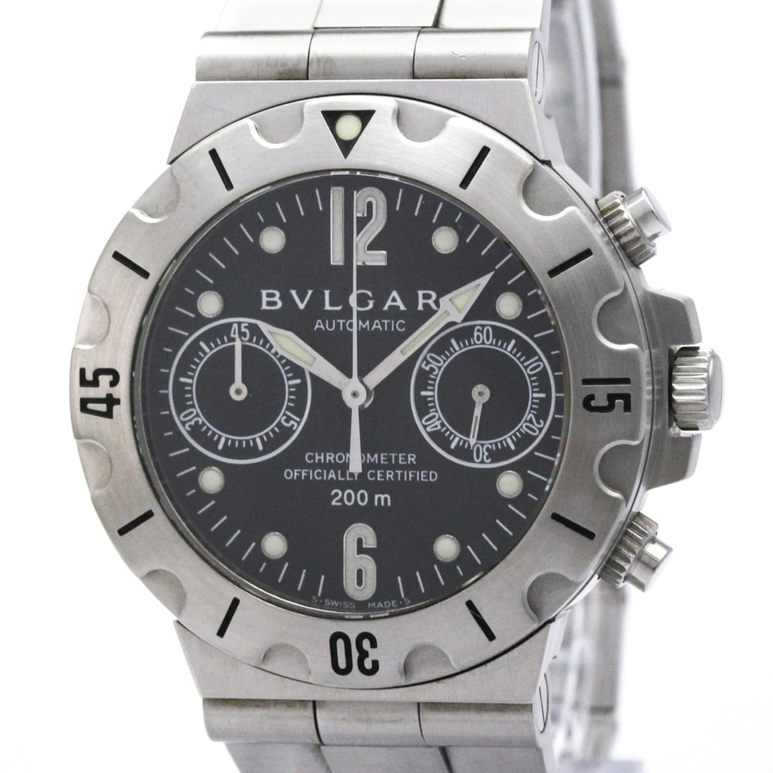 BVLGARI Diagono Scuba Chronograph Steel Automatic Watch SCB38S Polished: --- Catalog ---Category: SizeCase Diameter: 38mm / 1.5''Category: DesignType: WristwatchStyle: SportGender: MenColor (Dial): BlackMaterial (Band): Stainless steelMaterial (Case): Stainless steelCatego