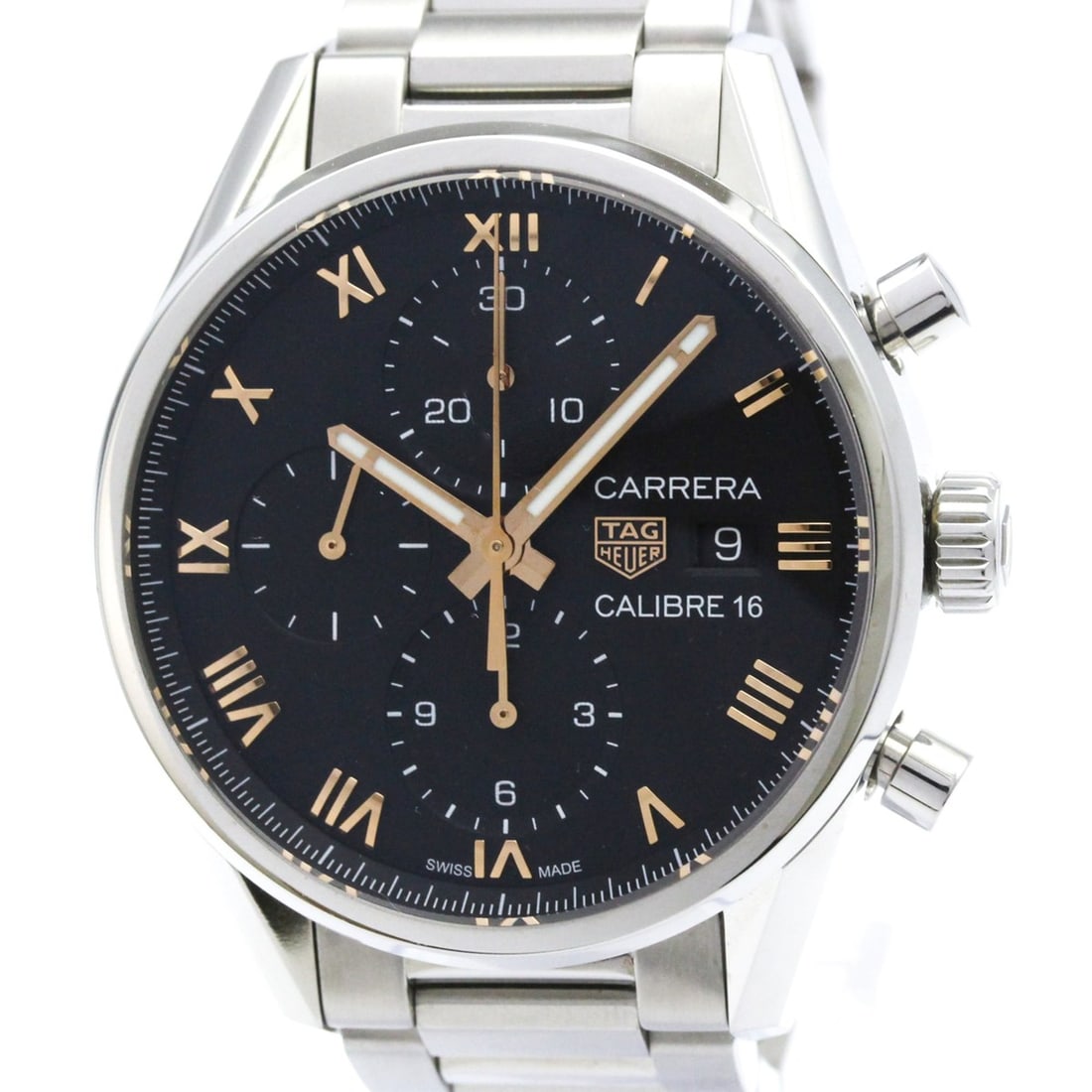 TAG HEUER Carrera Calibre 16 Chronograph Automatic Mens Watch CBK2113 Polished: --- Catalog ---Category: SizeCase Diameter: 41mm / 1.61''Category: DesignType: WristwatchStyle: SportGender: MenColor (Dial): BlackMaterial (Band): Stainless steelMaterial (Case): Stainless steelCateg