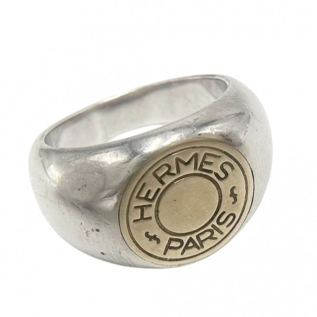 Hermes men's ring, Sellier jewelry, accessory, combination, vintage, Au750, 18k gold, 925 sterling (1 of 10)