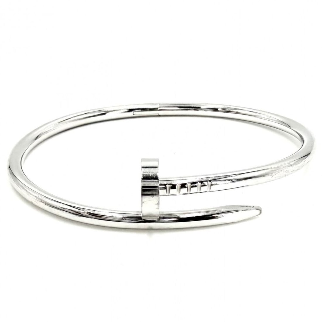 Cartier bangle, men's and women's bracelet, Juste un Clou design, nail motif, 18K white gold: --- Catalog ---Category: SizeLength: 18cm / 7.08''Category: DesignType: BangleGender: Men,WomenMaterial: White gold (18K)Category: GeneralBrand: Cartier--- Item List ---Section: ConditionRanking: Rank