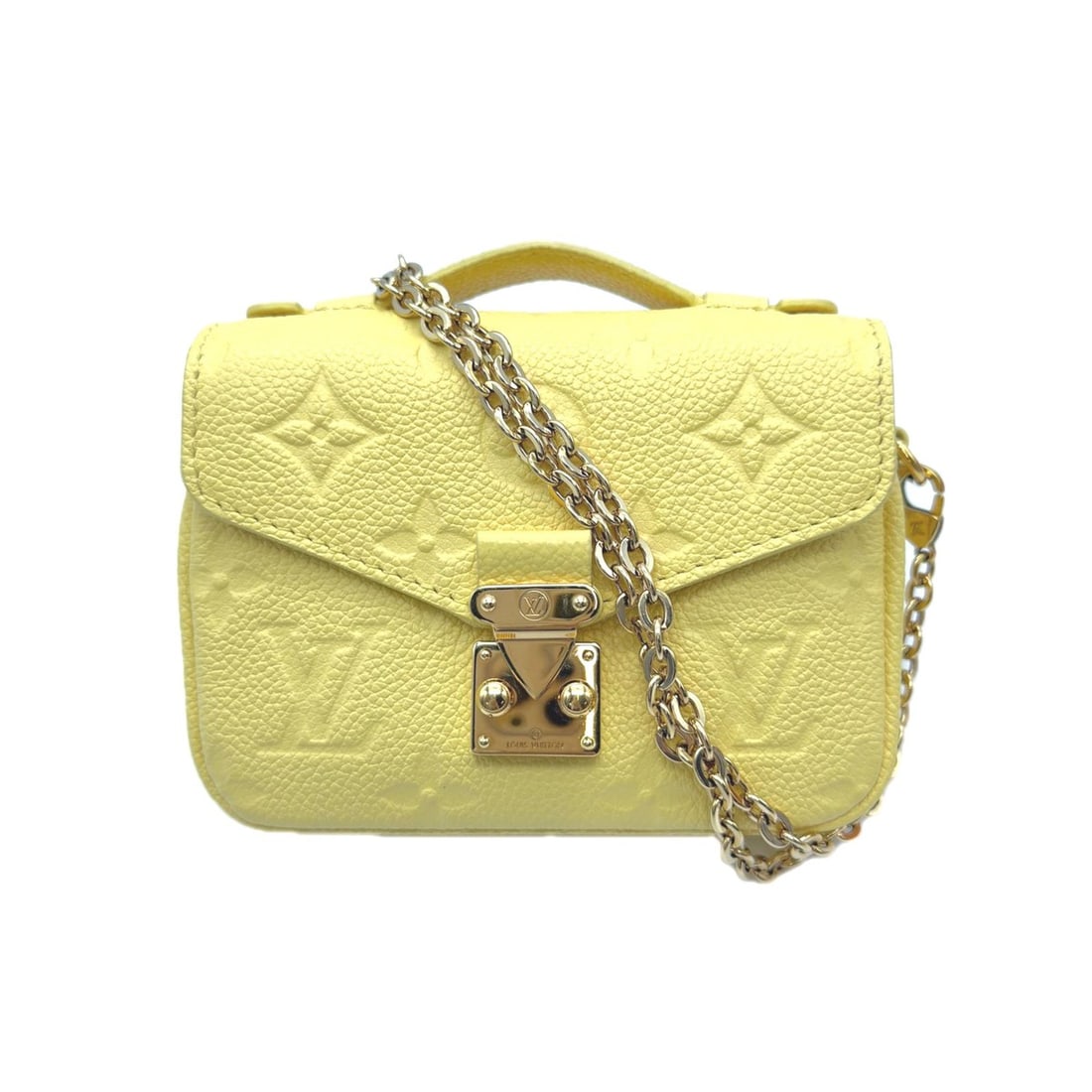 LOUIS VUITTON Monogram Empreinte Micrometis M81407 Shoulder Bag, Yellow Calf Leather, Women's: --- Catalog ---Category: SizeSize (HxWxD): 10cm x 14cm x 3.5cm / 3.93'' x 5.51'' x 1.37''Strap Length: 105cm / 41.33''Handle Length: 7.5cm / 2.95''Category: DesignType: Shoulder bagColor: YellowGender