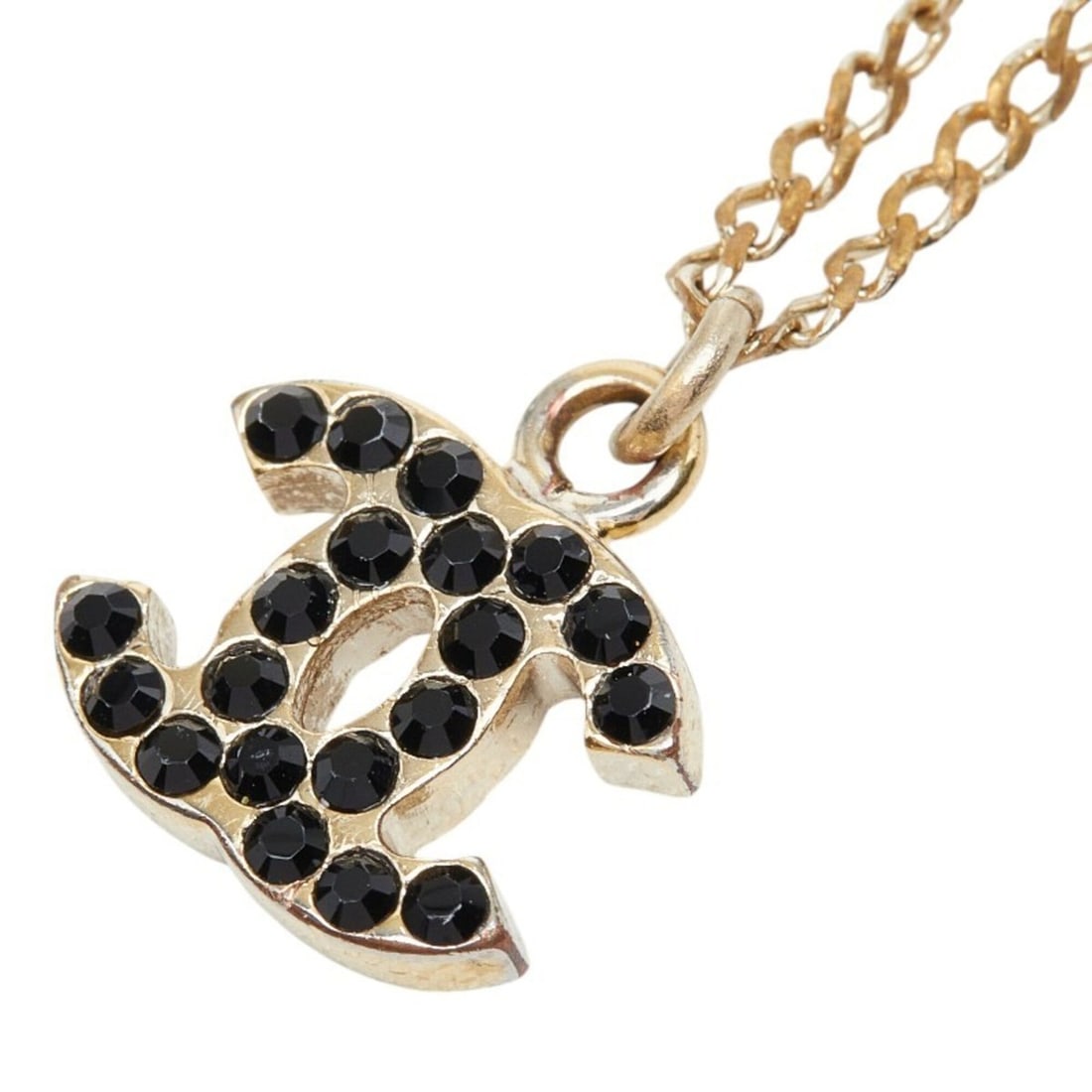 Chanel Coco Mark Necklace Pendant 07V Gold Black Plated Rhinestone Women's CHANEL: --- Catalog ---Category: SizePendant Size: 13.7mm x 12.8mm / 0.53'' x 0.5''Neck Circumference: 53 cm / 20.86''Category: DesignColor: Black, GoldGender: WomenMaterial: RhinestonePendant Type: PendantNe