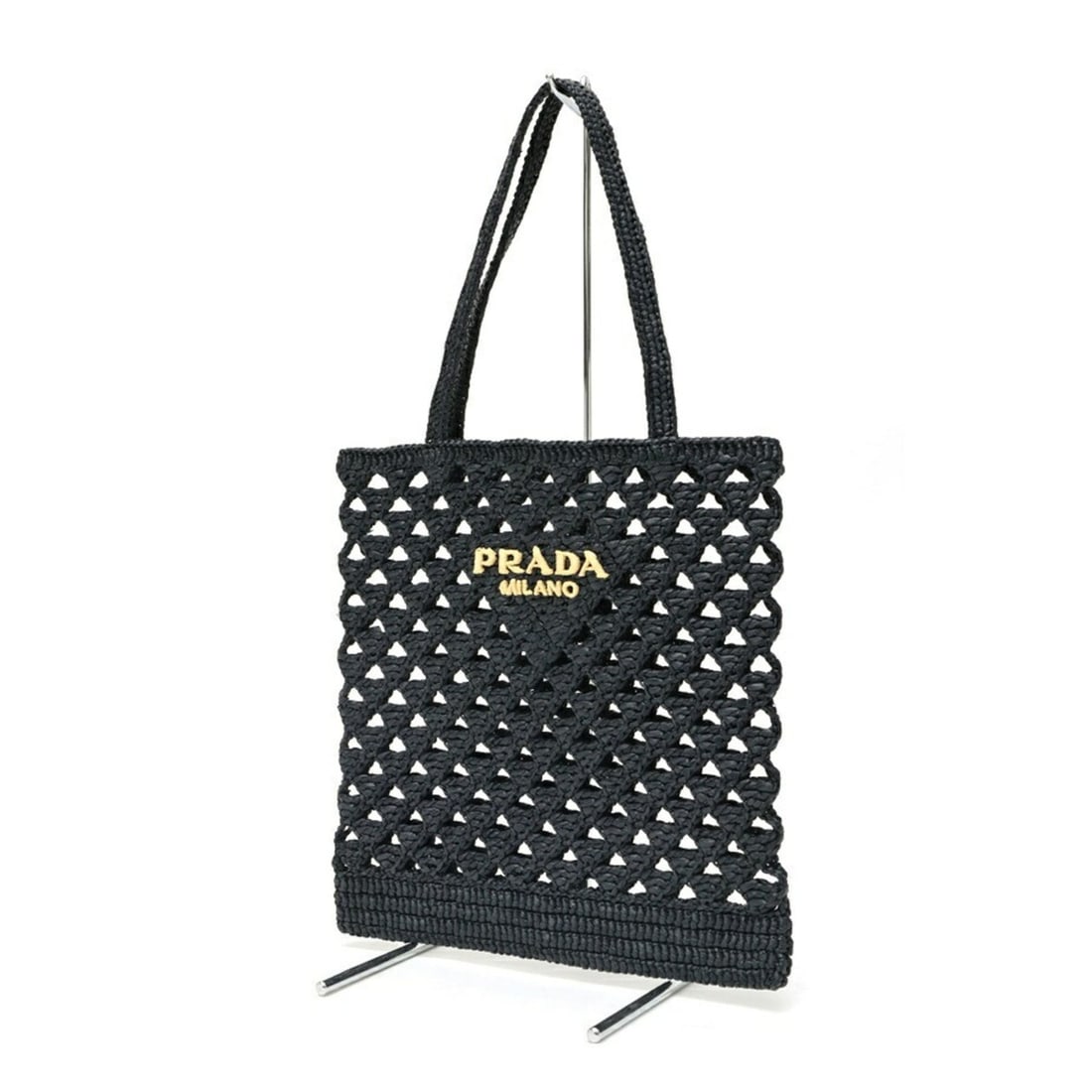 Prada crochet tote bag 1BG493, raffia-like, black, S-159031: --- Catalog ---Category: SizeSize (HxWxD): 31cm x 29.5cm x 1cm / 12.2'' x 11.61'' x 0.39''Category: DesignType: Tote bagColor: BlackGender: Women,MenMaterial: Raffia Category: GeneralMPN: 1BG493Brand: