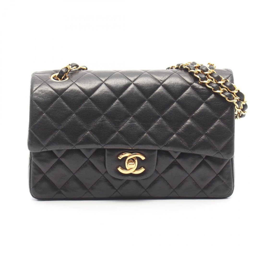 Chanel Matelassé Double Flap Shoulder Bag/Handbag, Lambskin Leather, Women's, Black: --- Catalog ---Category: SizeSize (HxWxD): 14cm x 23cm x 6cm / 5.51'' x 9.05'' x 2.36''Category: DesignType: Handbag, Shoulder bagColor: BlackGender: WomenMaterial: Leather Hardware Color: GoldLeather
