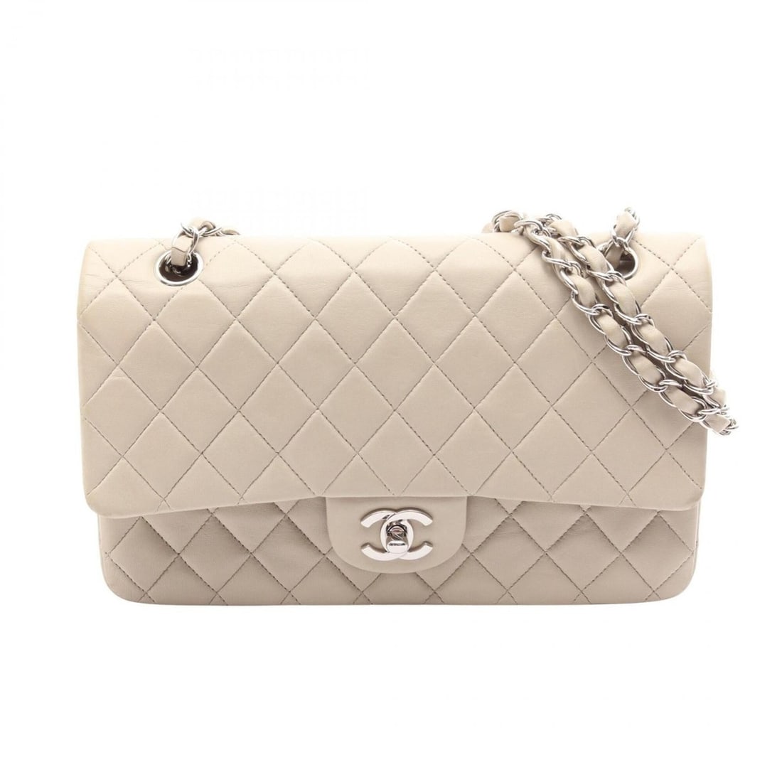 Chanel Matelassé Double Flap Shoulder Bag/Handbag, Lambskin Leather, Women's, Gray (1 of 14)