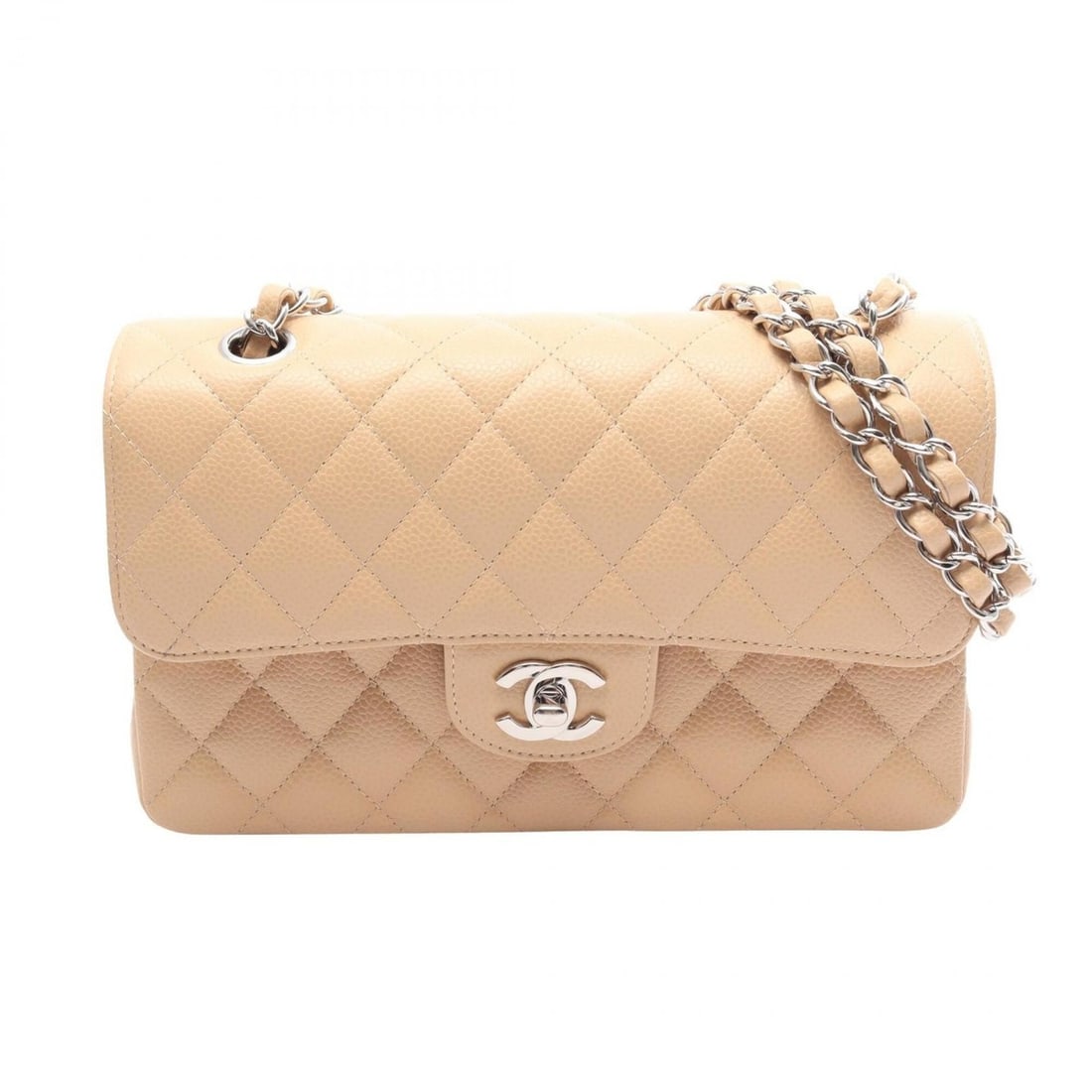 Chanel Matelassé Double Flap Shoulder Bag/Handbag, Caviar Leather (Grained Calfskin), Women's,: --- Catalog ---Category: SizeSize (HxWxD): 14cm x 23cm x 6cm / 5.51'' x 9.05'' x 2.36''Category: DesignType: Handbag, Shoulder bagColor: BeigeGender: WomenMaterial: Grained Calfskin Hardware Color: Si