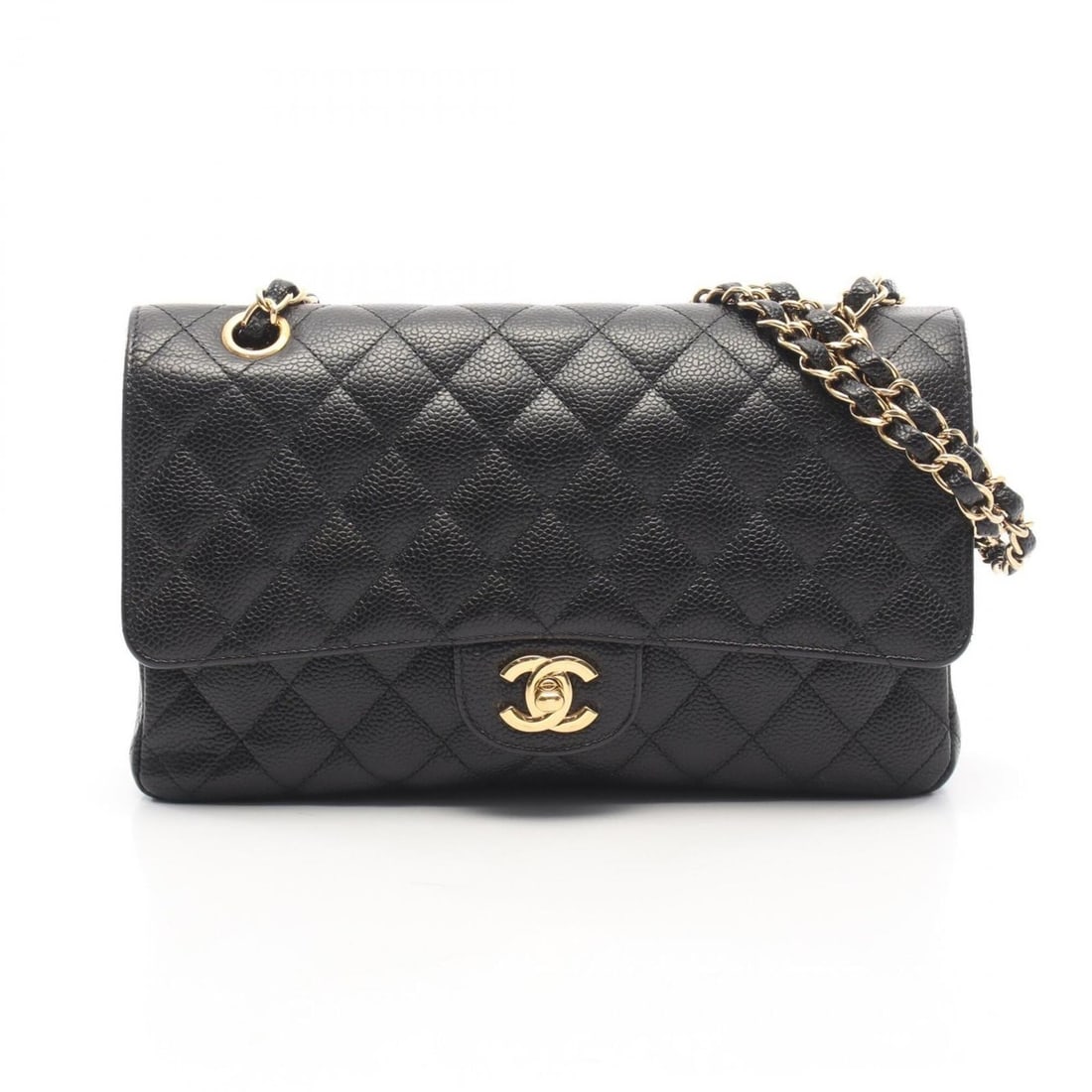 Chanel Matelassé Double Flap Shoulder Bag/Handbag, Caviar Leather (Grained Calfskin), Women's,: --- Catalog ---Category: SizeSize (HxWxD): 16cm x 25cm x 6.5cm / 6.29'' x 9.84'' x 2.55''Category: DesignType: Handbag, Shoulder bagColor: BlackGender: WomenMaterial: Grained Calfskin Hardware Color: 