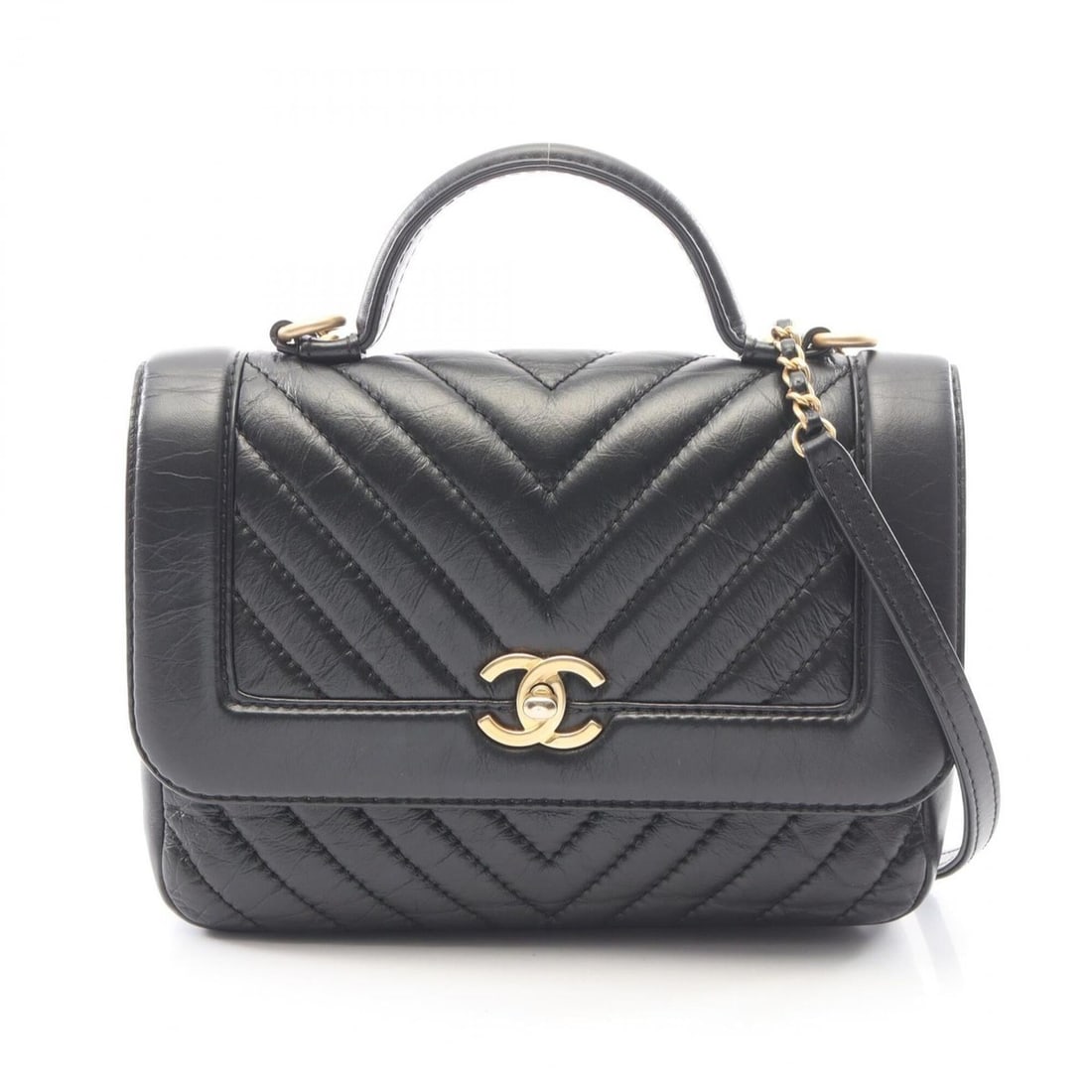 Chanel Mademoiselle V-stitch Top Handle 2-Way Shoulder Bag/Handbag, Leather, Women's, Black: --- Catalog ---Category: SizeSize (HxWxD): 16cm x 23cm x 7cm / 6.29'' x 9.05'' x 2.75''Category: DesignType: Handbag, Shoulder bagColor: BlackGender: WomenMaterial: Leather Hardware Color: GoldCategor