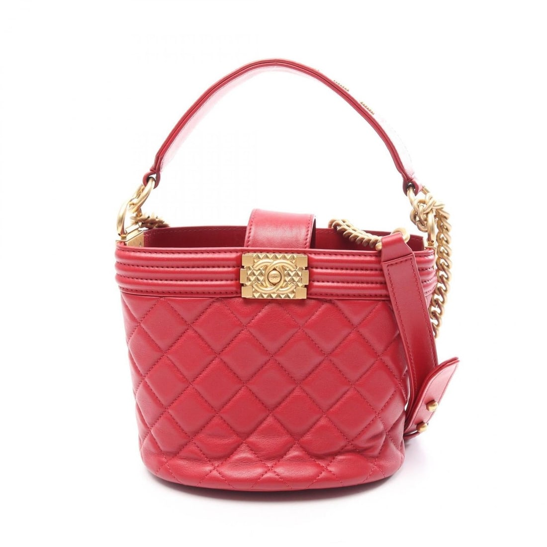 Chanel Boy 2-way Shoulder Bag/Handbag, Lambskin Leather, Women's, Red: --- Catalog ---Category: SizeSize (HxWxD): 15.5cm x 17cm x 13cm / 6.1'' x 6.69'' x 5.11''Category: DesignType: Handbag, Shoulder bagColor: Red colorGender: WomenMaterial: Leather Hardware Color: GoldL