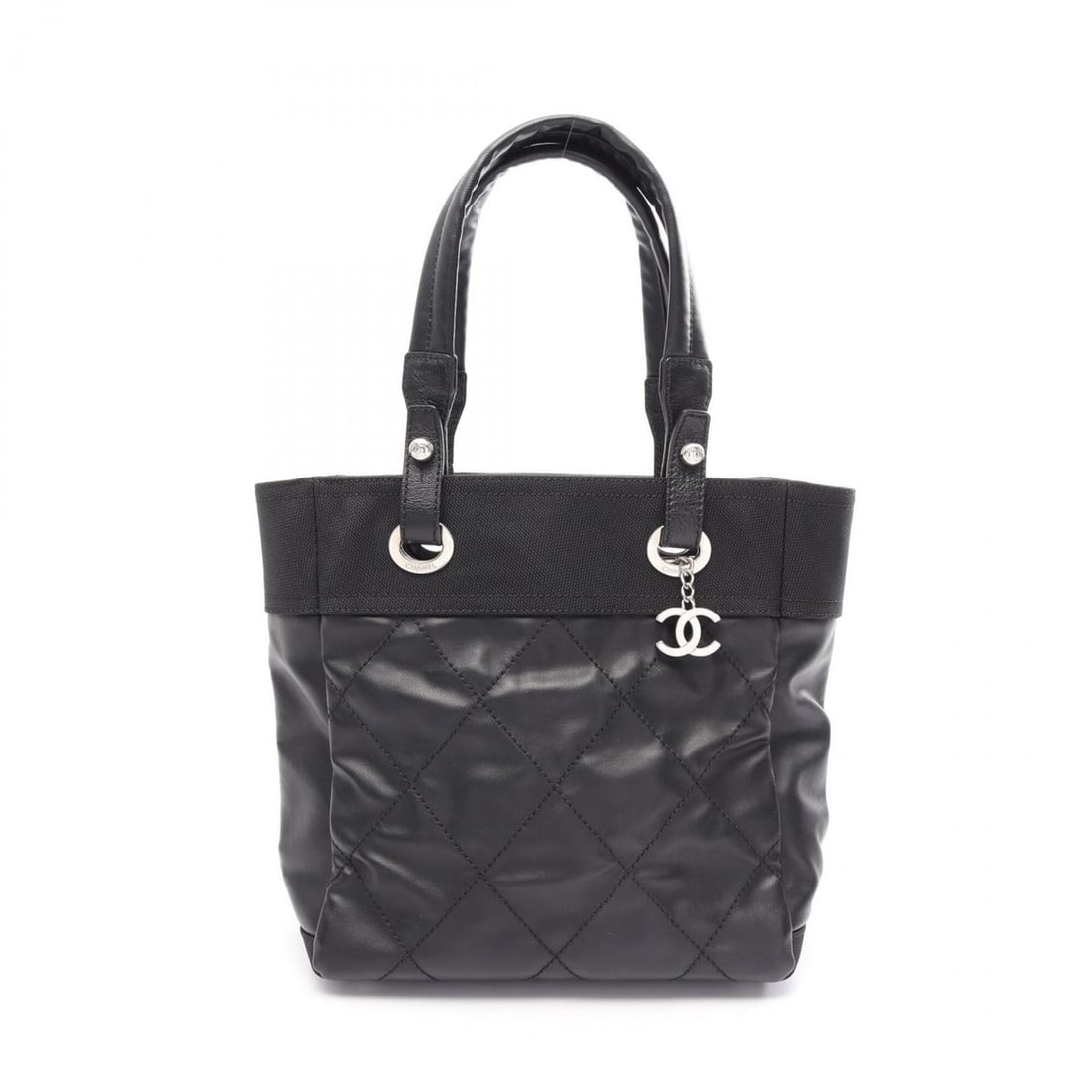 Chanel Paris Biarritz PM Tote Bag Handbag, Coated Canvas Leather, Women's, Black, A34208: --- Catalog ---Category: SizeSize (HxWxD): 27cm x 25cm x 11cm / 10.62'' x 9.84'' x 4.33''Category: DesignType: Handbag, Tote bagColor: BlackGender: WomenMaterial: Coated canvas , Leather Hardware Colo