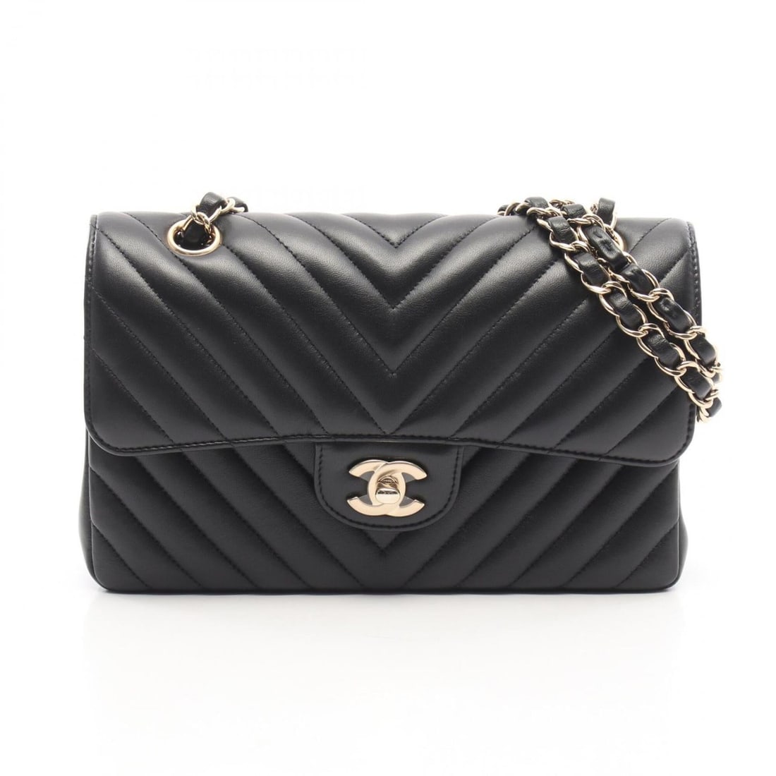 Chanel Chevron V-stitch Double Flap Shoulder Bag/Handbag, Lambskin Leather, Women's, Black (1 of 10)
