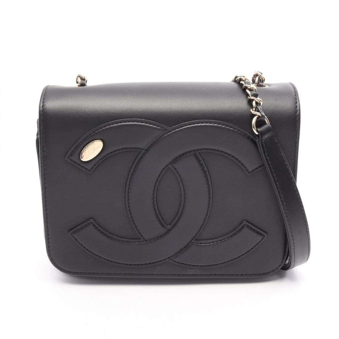 Chanel Coco Mark Shoulder Bag/Handbag, Lambskin Leather, Women's, Black: --- Catalog ---Category: SizeSize (HxWxD): 14cm x 18cm x 5.5cm / 5.51'' x 7.08'' x 2.16''Category: DesignType: Handbag, Shoulder bagColor: BlackGender: WomenMaterial: Leather Hardware Color: GoldLeath