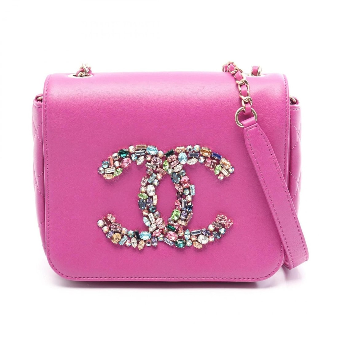 Chanel Coco Mark Giant Crystal Shoulder Bag/Handbag, Lambskin Leather, Women's, Purple (1 of 13)