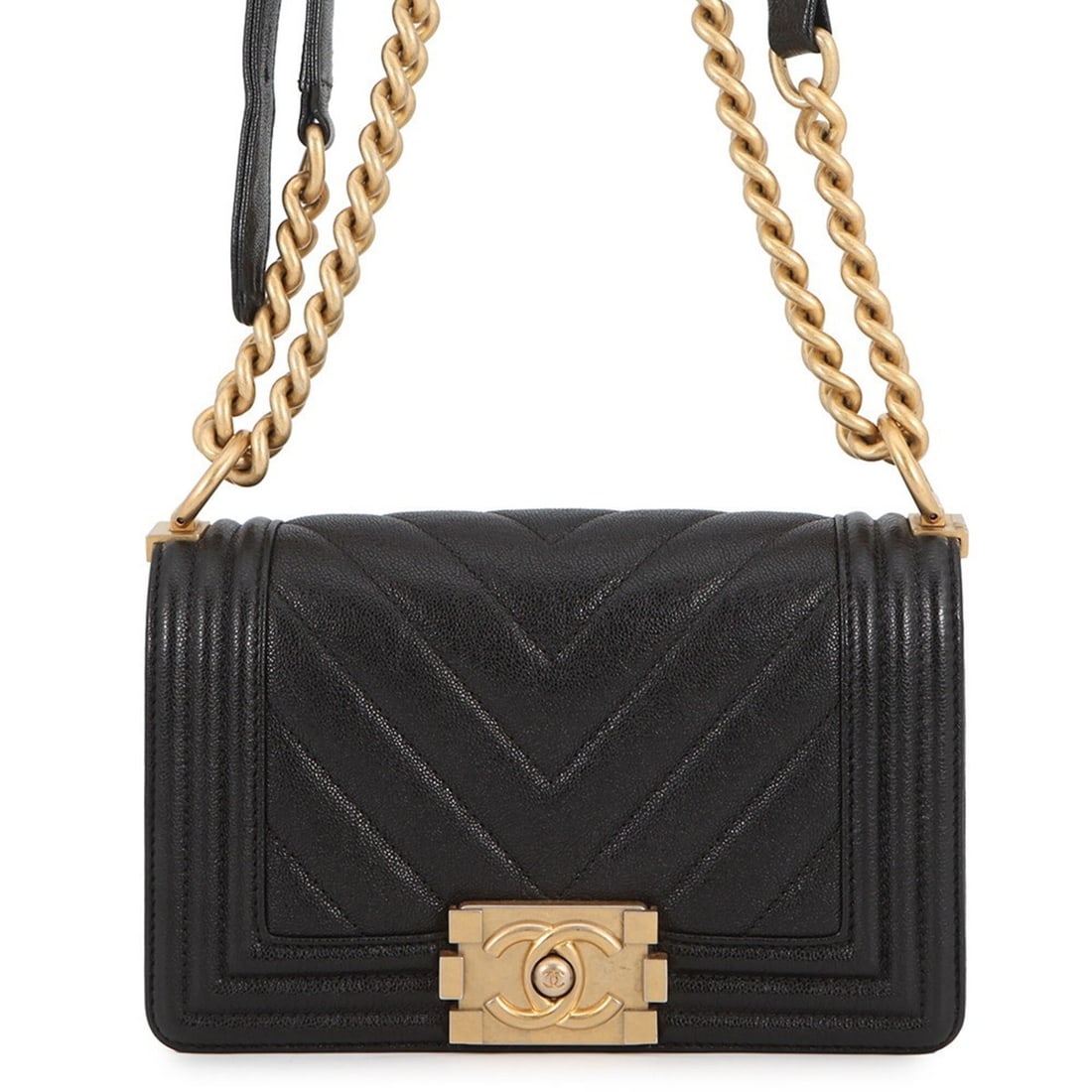 Chanel Chain Shoulder Bag Boy Small Matelassé Coco Mark Caviar Skin A67085 CHANEL Black Handbag (1 of 15)
