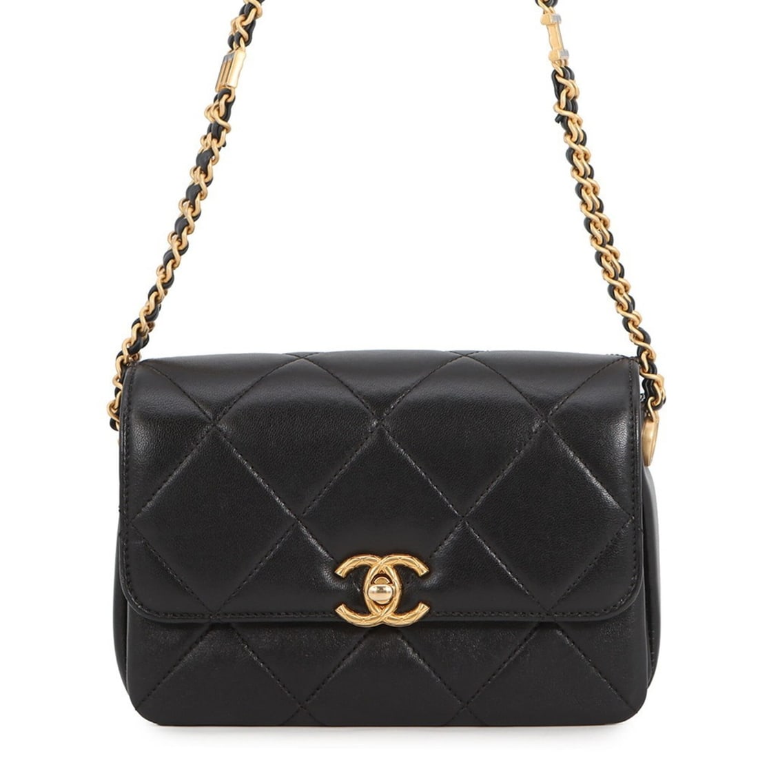 Chanel Chain Shoulder Bag Matelassé Mini Flap Coco Mark Lambskin AS4862 CHANEL Handbag Black (1 of 13)