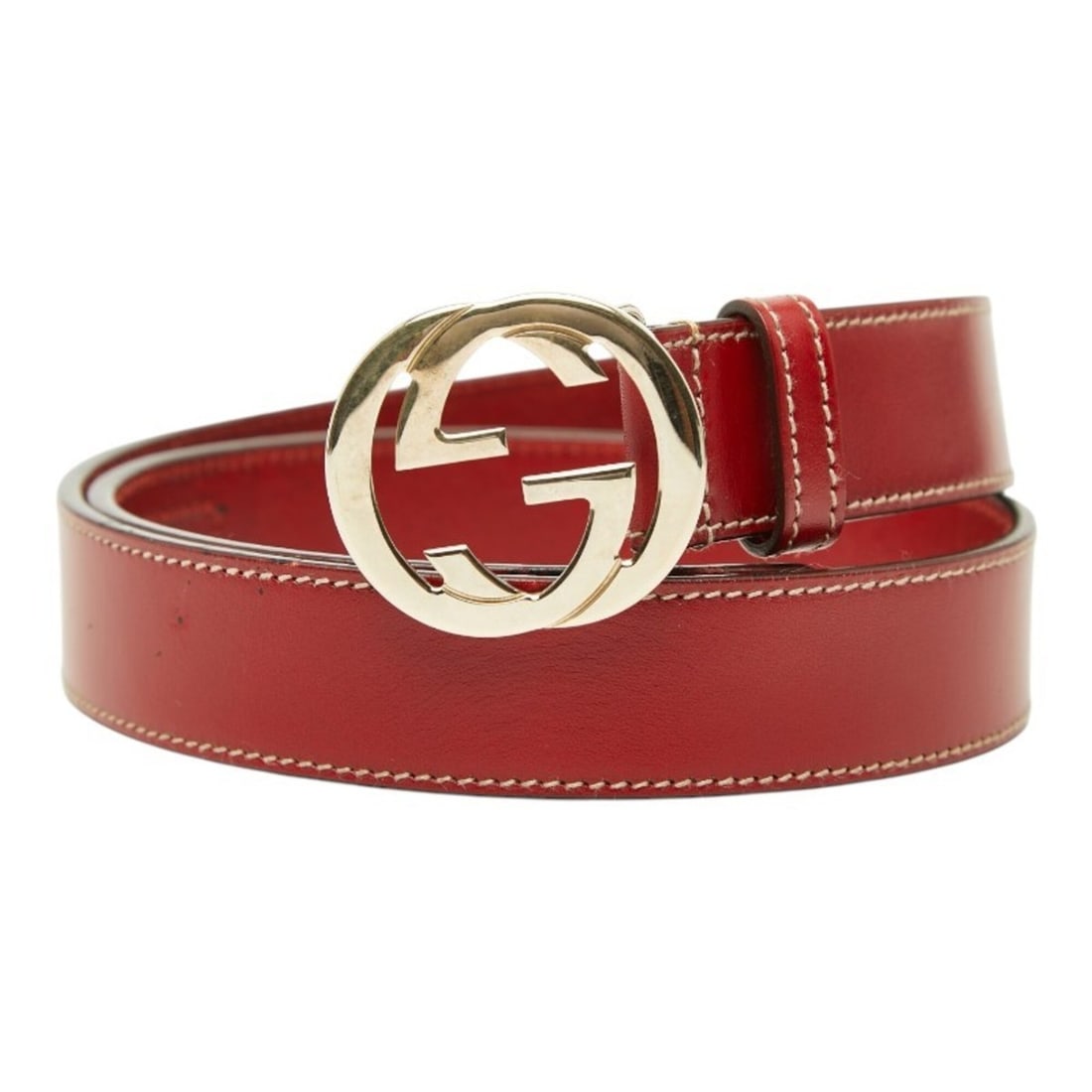 Gucci Interlocking G Logo Buckle Belt 114874 Red Leather Women's GUCCI: --- Catalog ---Category: SizeLength: 78cm - 83cm / 30.7'' - 32.67''Category: DesignType: Standard beltColor: Red colorGender: WomenMaterial (Strap): Leather Category: GeneralMPN: 114874Brand: Gucci---