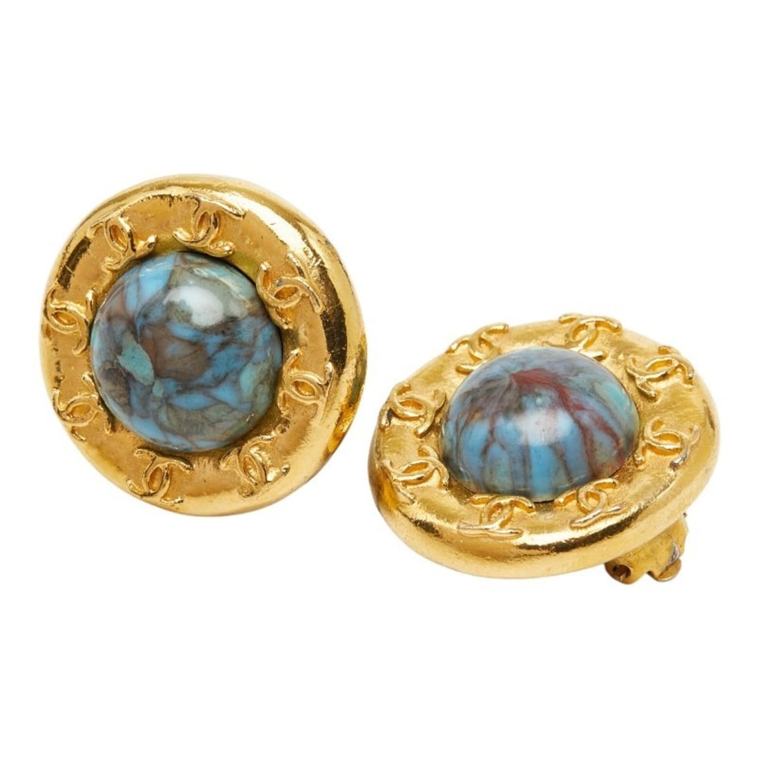 Chanel Coco Mark Vintage Round Earrings, Gold Blue Plated, Turquoise, Women's CHANEL: --- Catalog ---Category: SizeSize (HxWxD): 31.70mm x 31.70mm / 1.25'' x 1.25''Category: DesignType: Clip earringsColor: Blue, GoldStone: TurquoiseGender: WomenCategory: GeneralBrand: Chanel--- Item Li